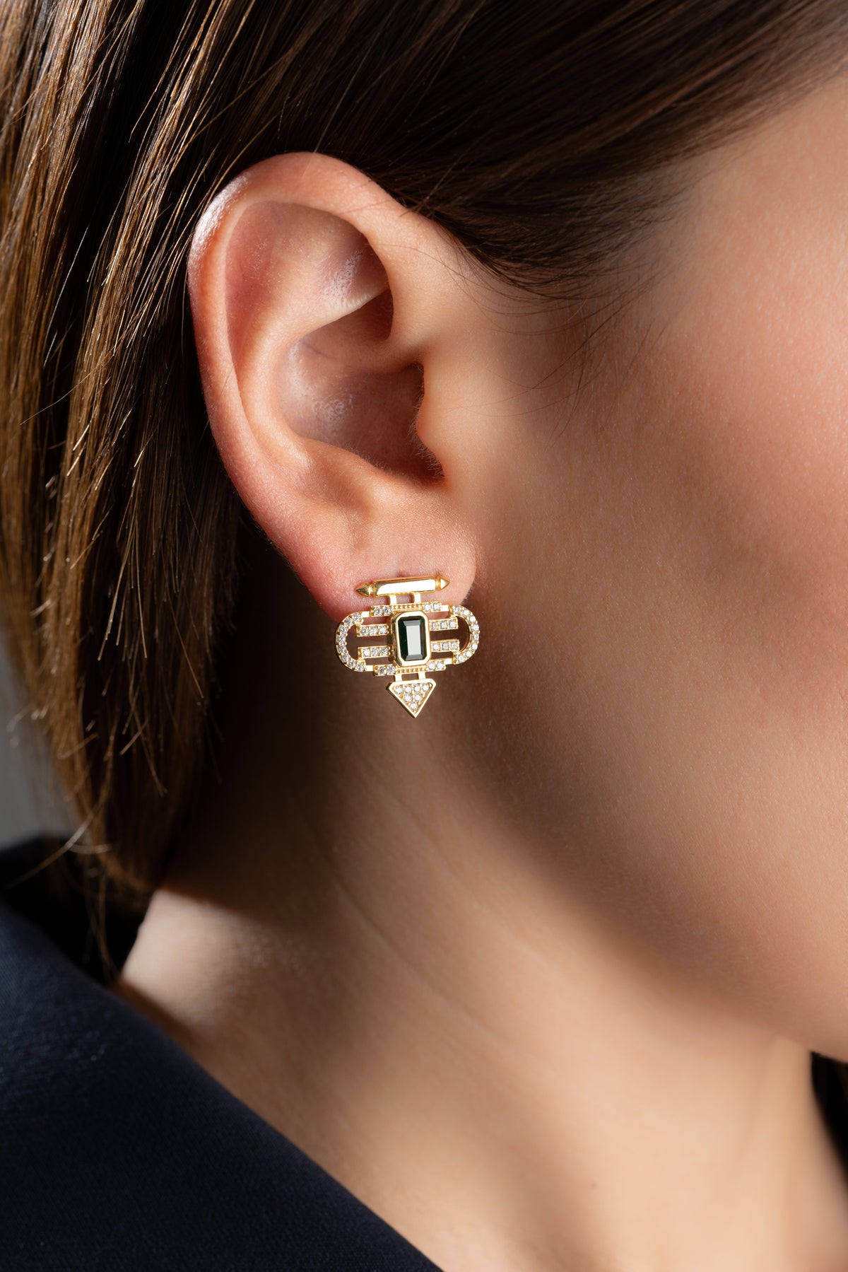 Art Deco Emerald Stone Stud Earrings