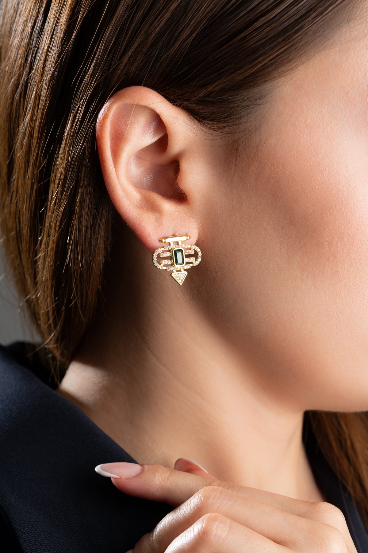 Art Deco Emerald Stone Stud Earrings
