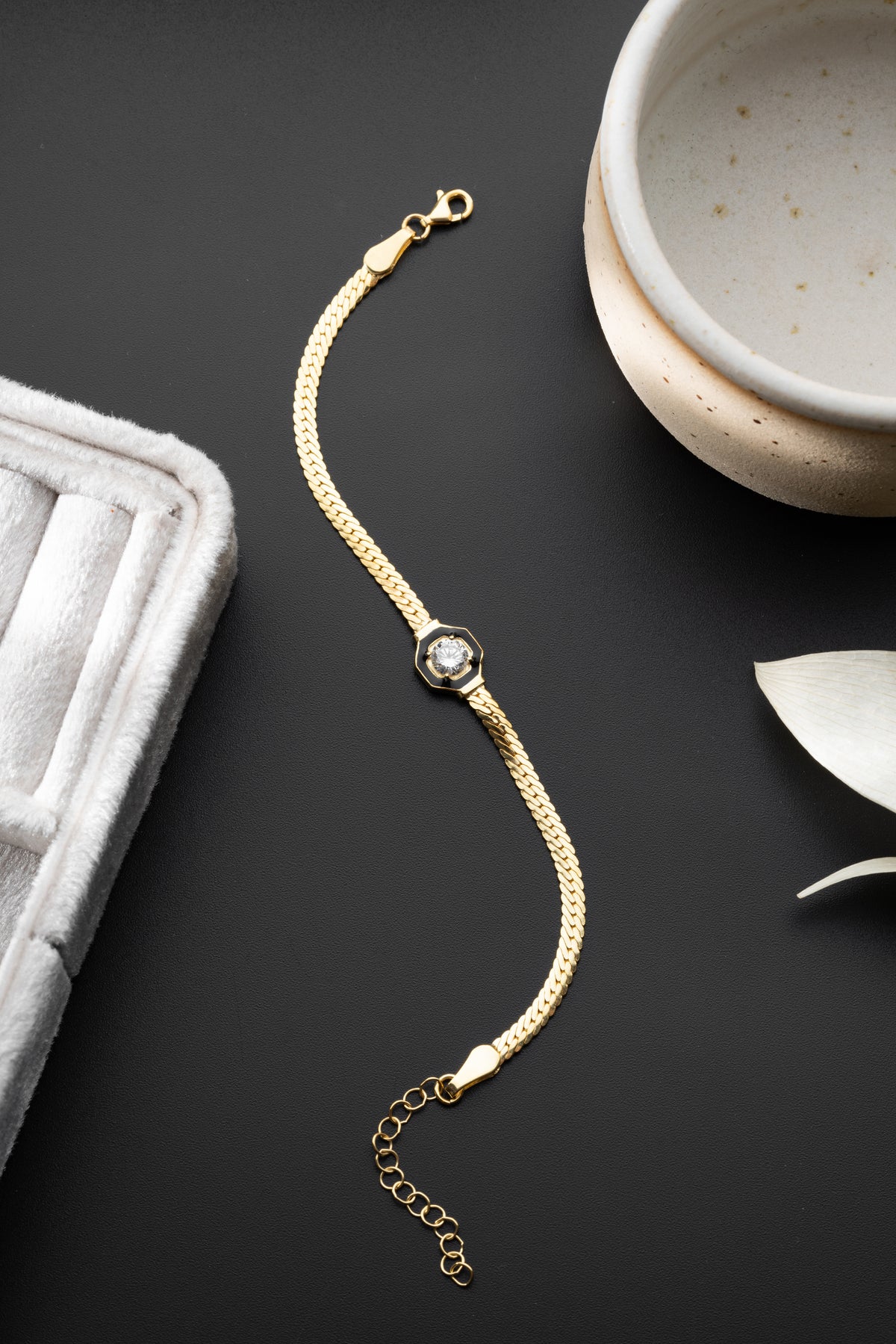 Black Enamel Crystal Snake Chain Bracelet