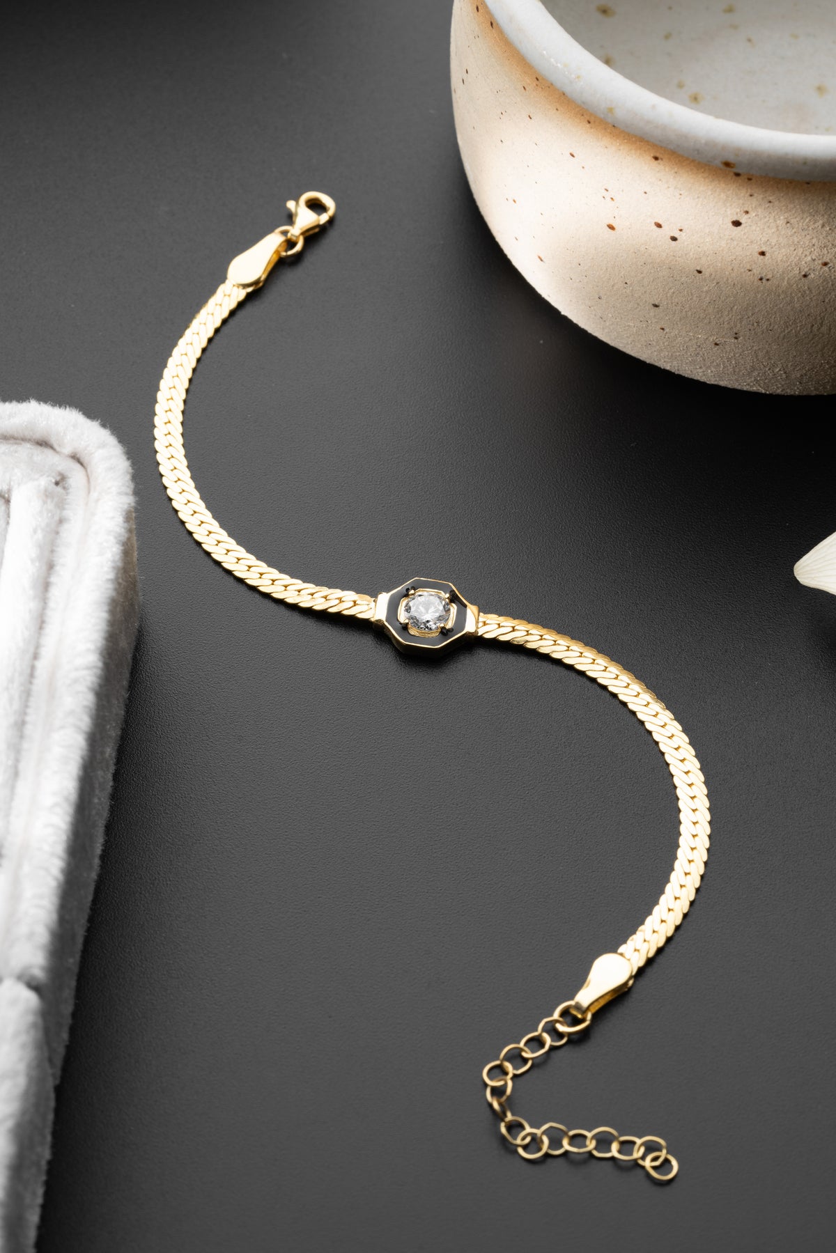 Black Enamel Crystal Snake Chain Bracelet
