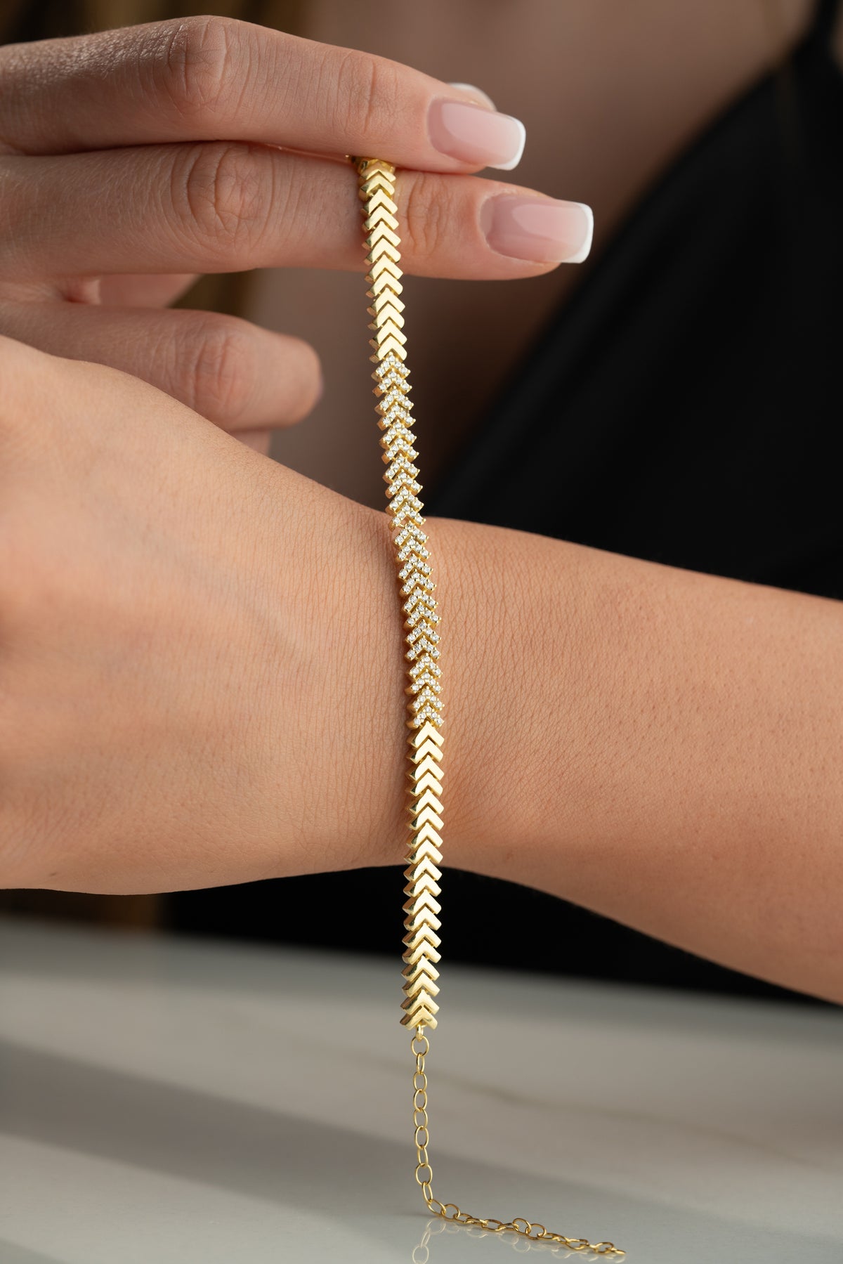 Pave Chevron Link Bracelet in Gold