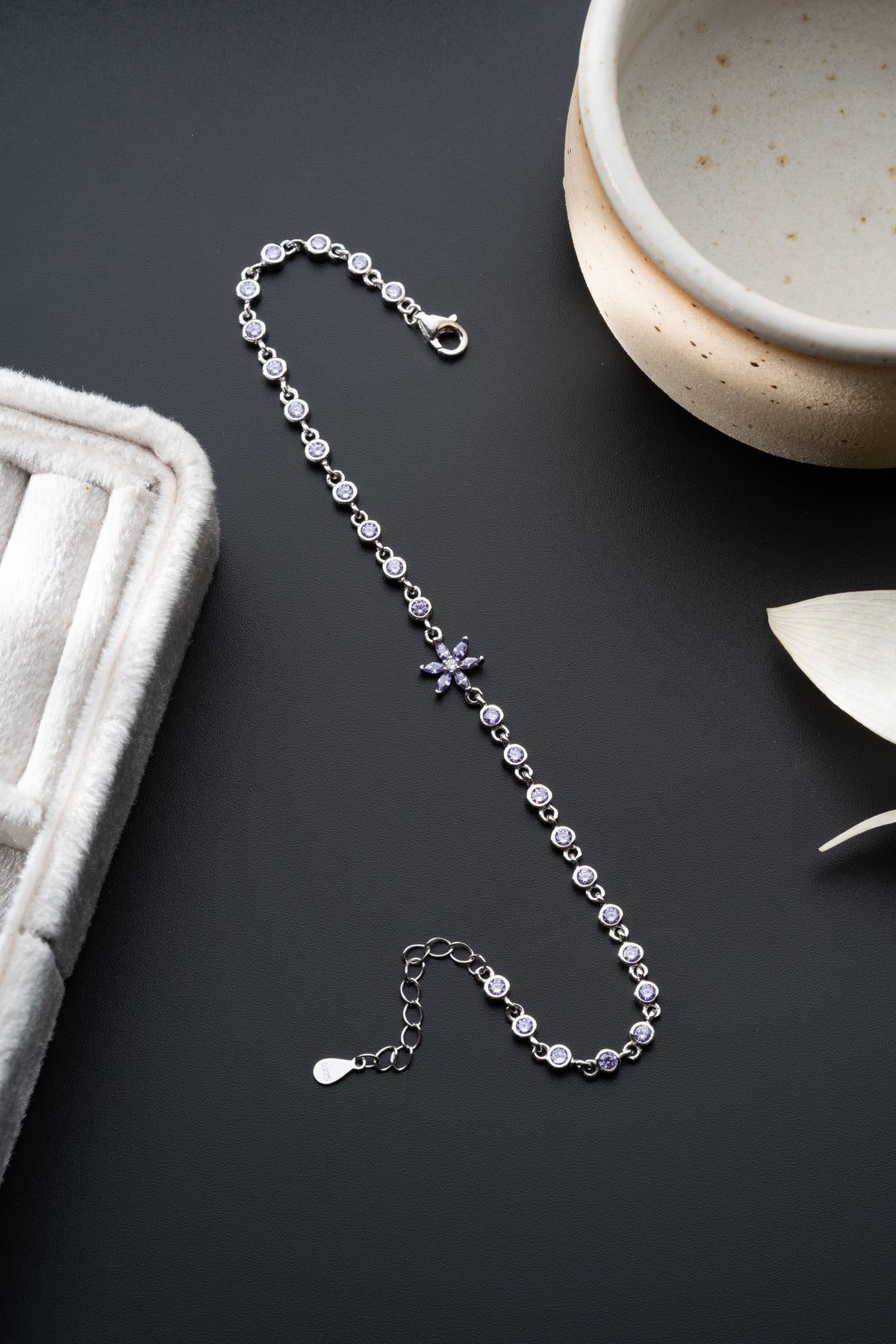 Amethyst Flower Tennis Bracelet in Silver