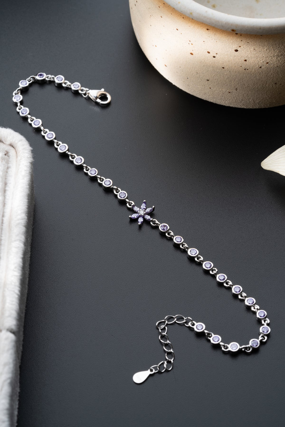 Amethyst Flower Tennis Bracelet in Silver
