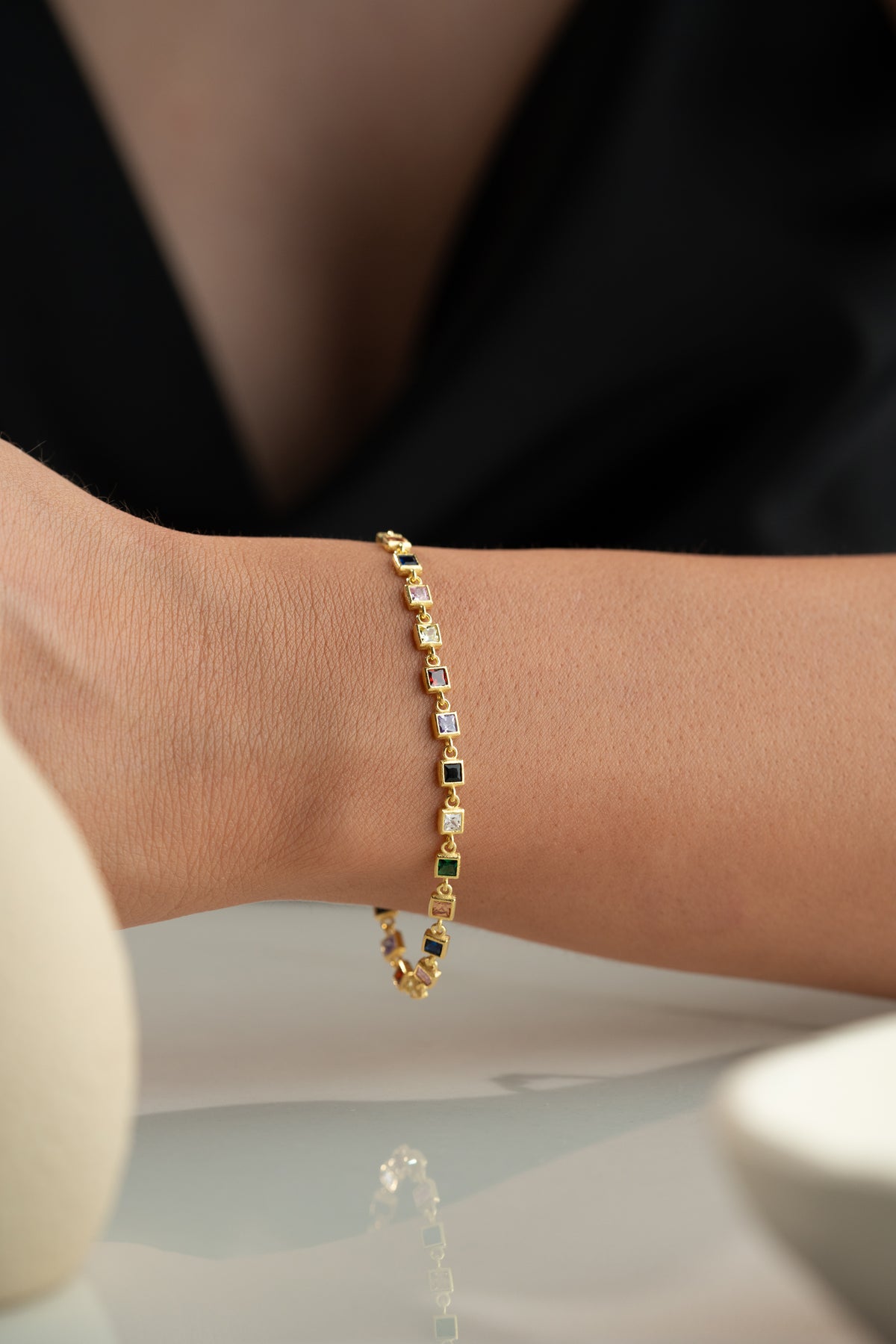 Rainbow Square Cut Tennis Bracelet