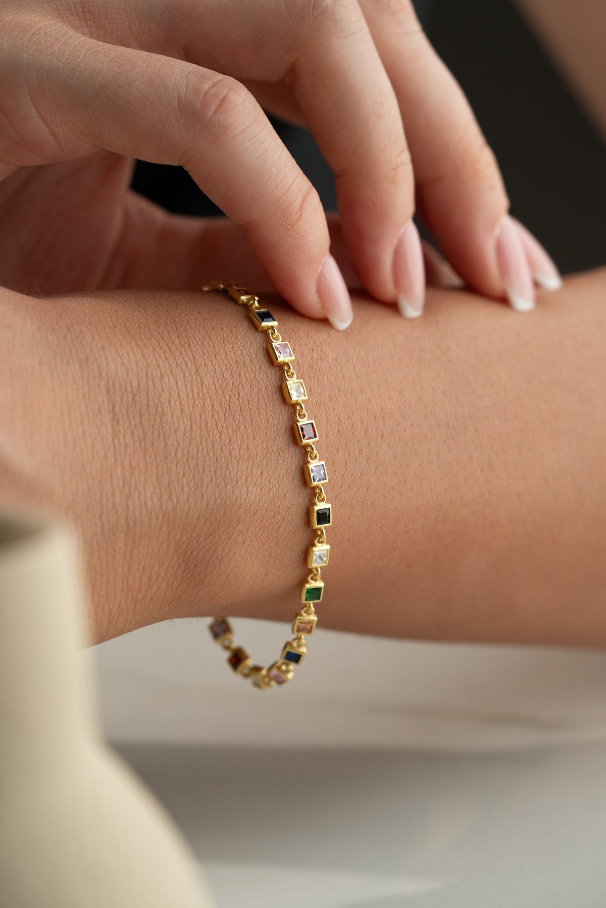 Rainbow Square Cut Tennis Bracelet