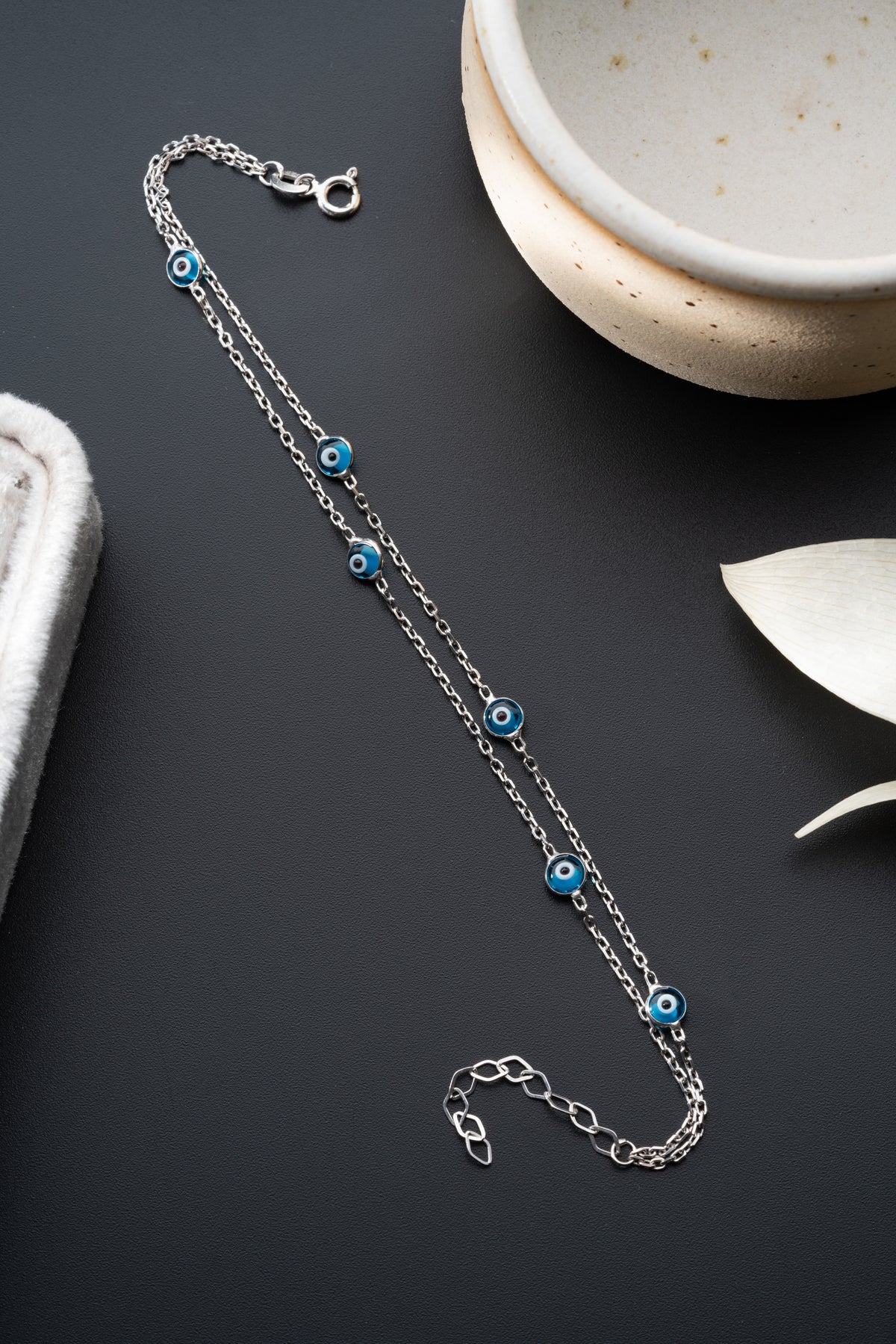 Double Chain Evil Eye Bracelet in Silver