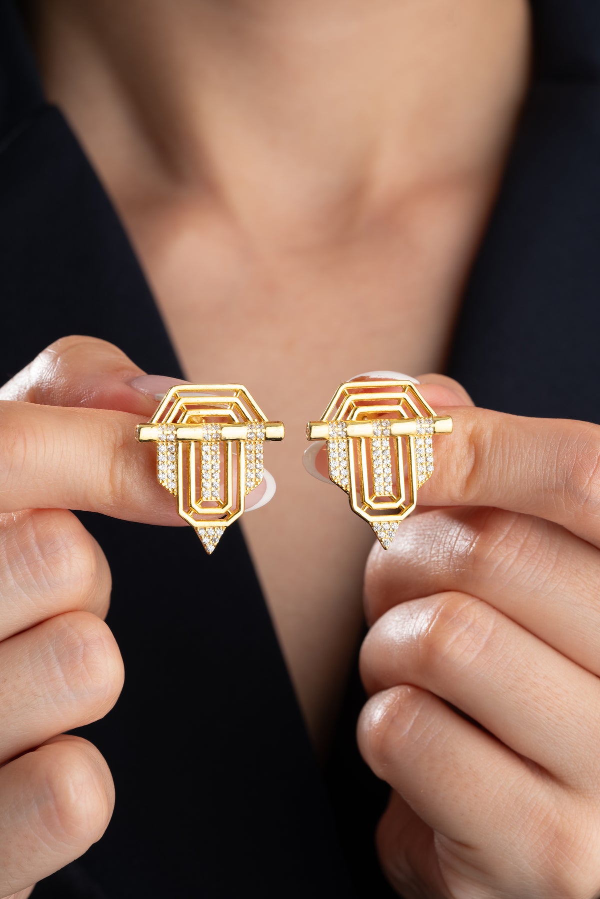 Art Deco Geometric Pave Earrings
