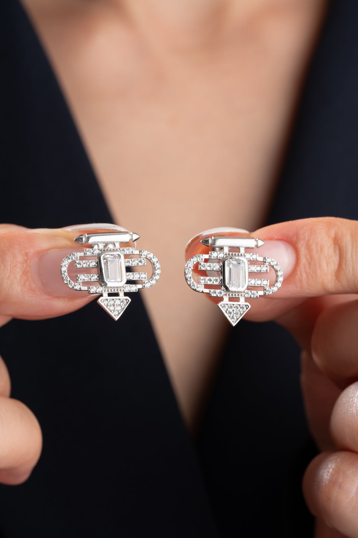 Art Deco Geometric Crystal Stud Earrings