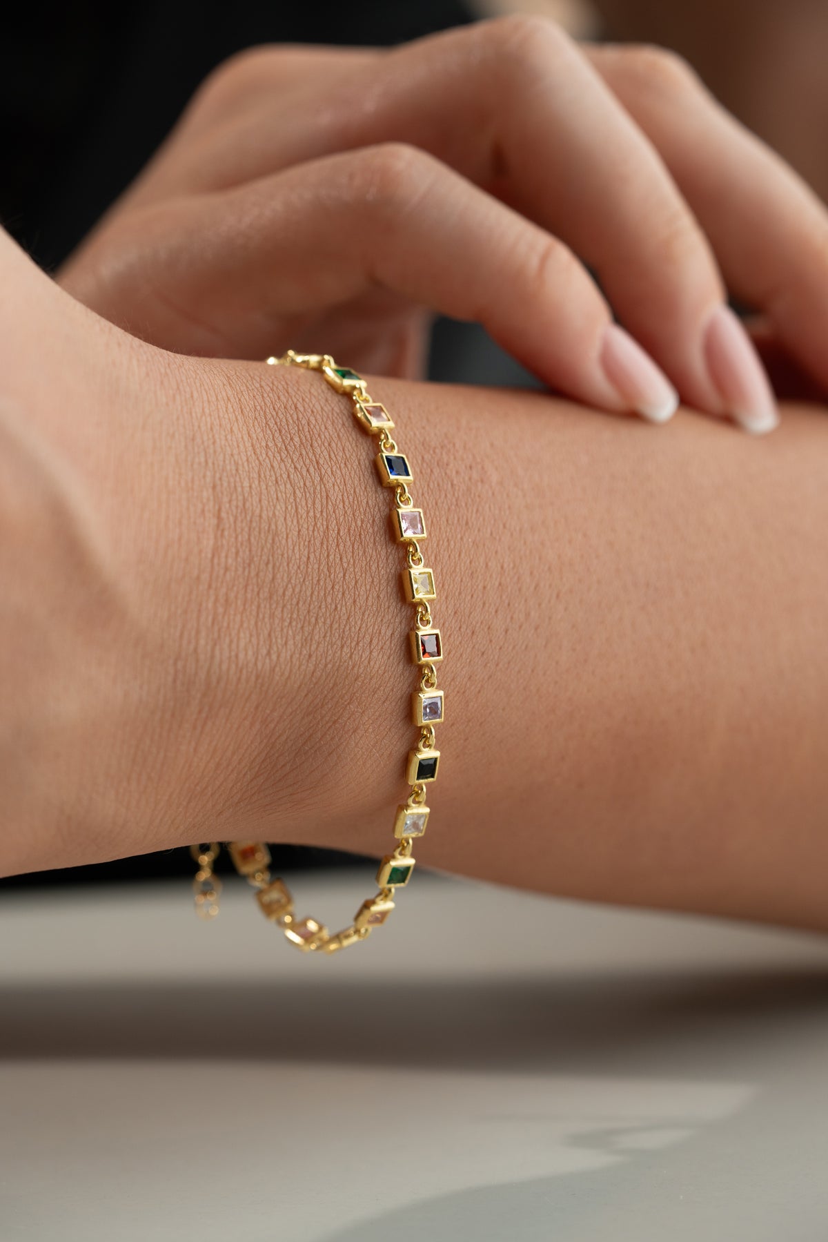 Rainbow Square Cut Tennis Bracelet