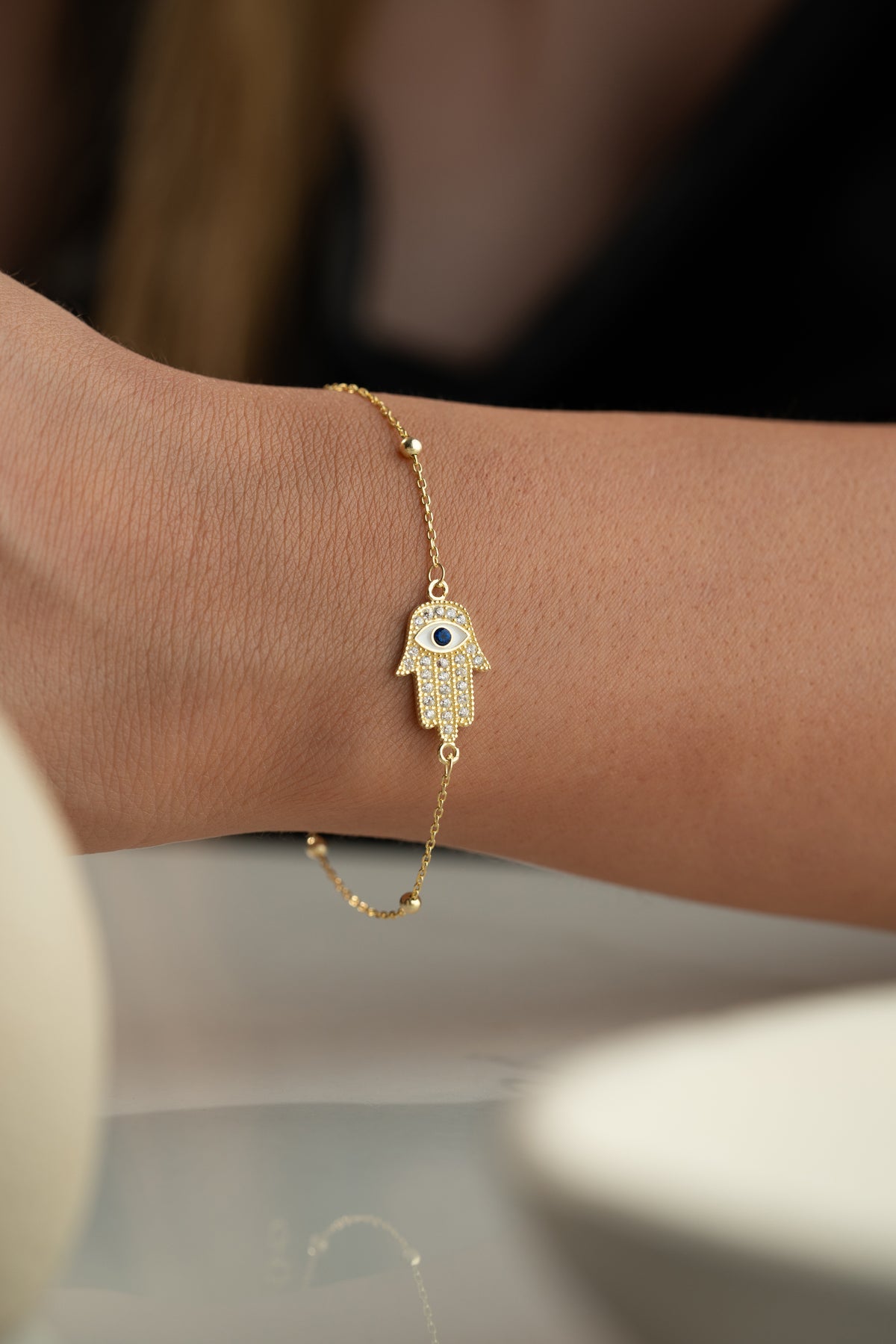 Hamsa Evil Eye Bracelet in Gold