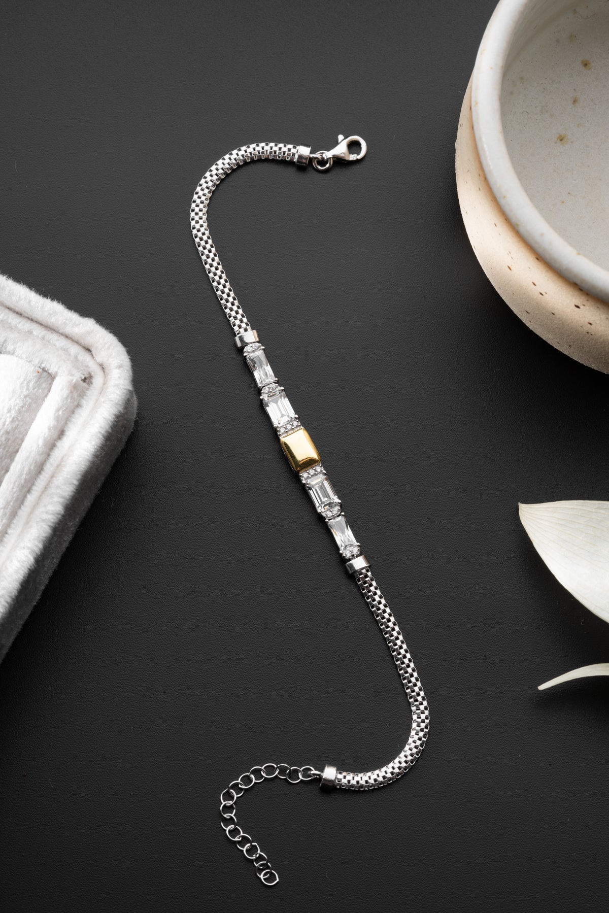 Baguette Crystal Two Tone Chain Bracelet