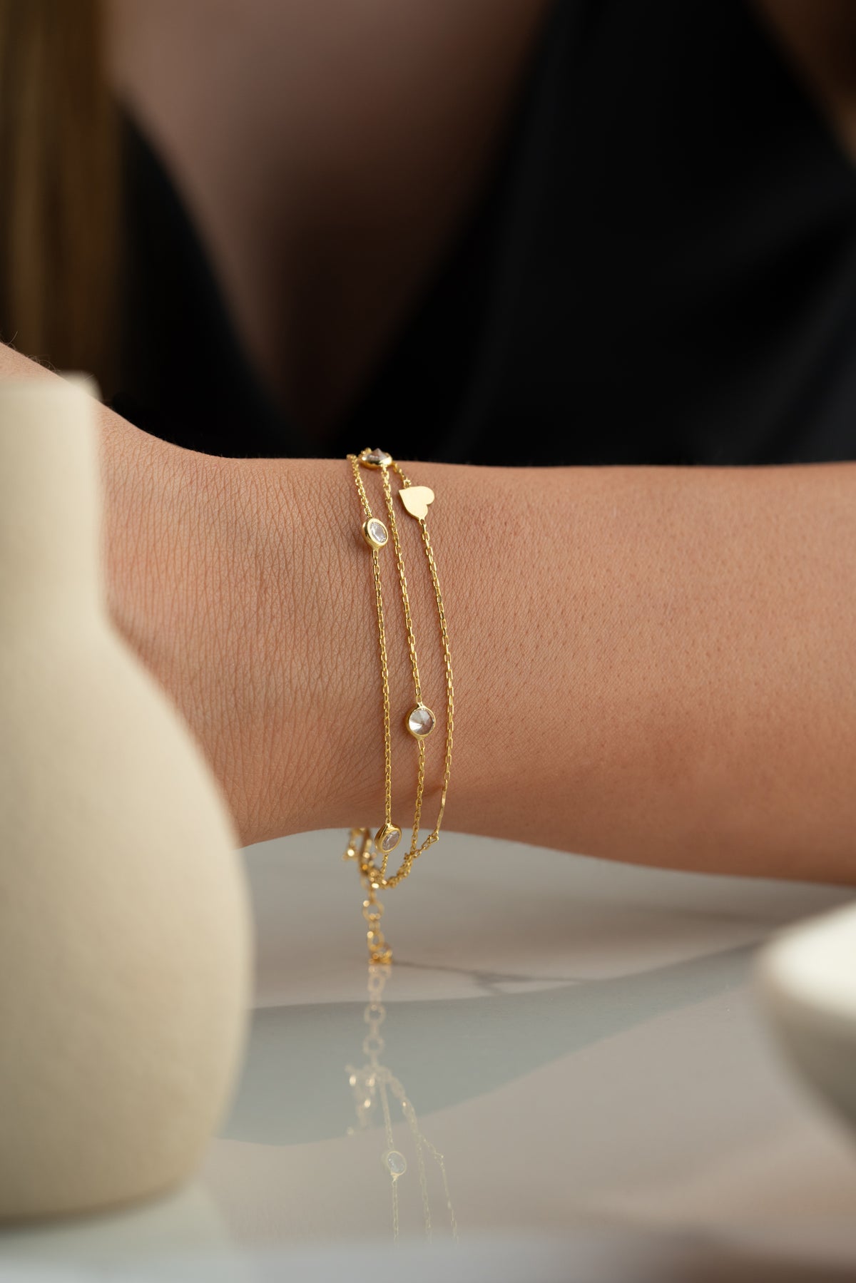 Triple Chain Heart Charm Bracelet