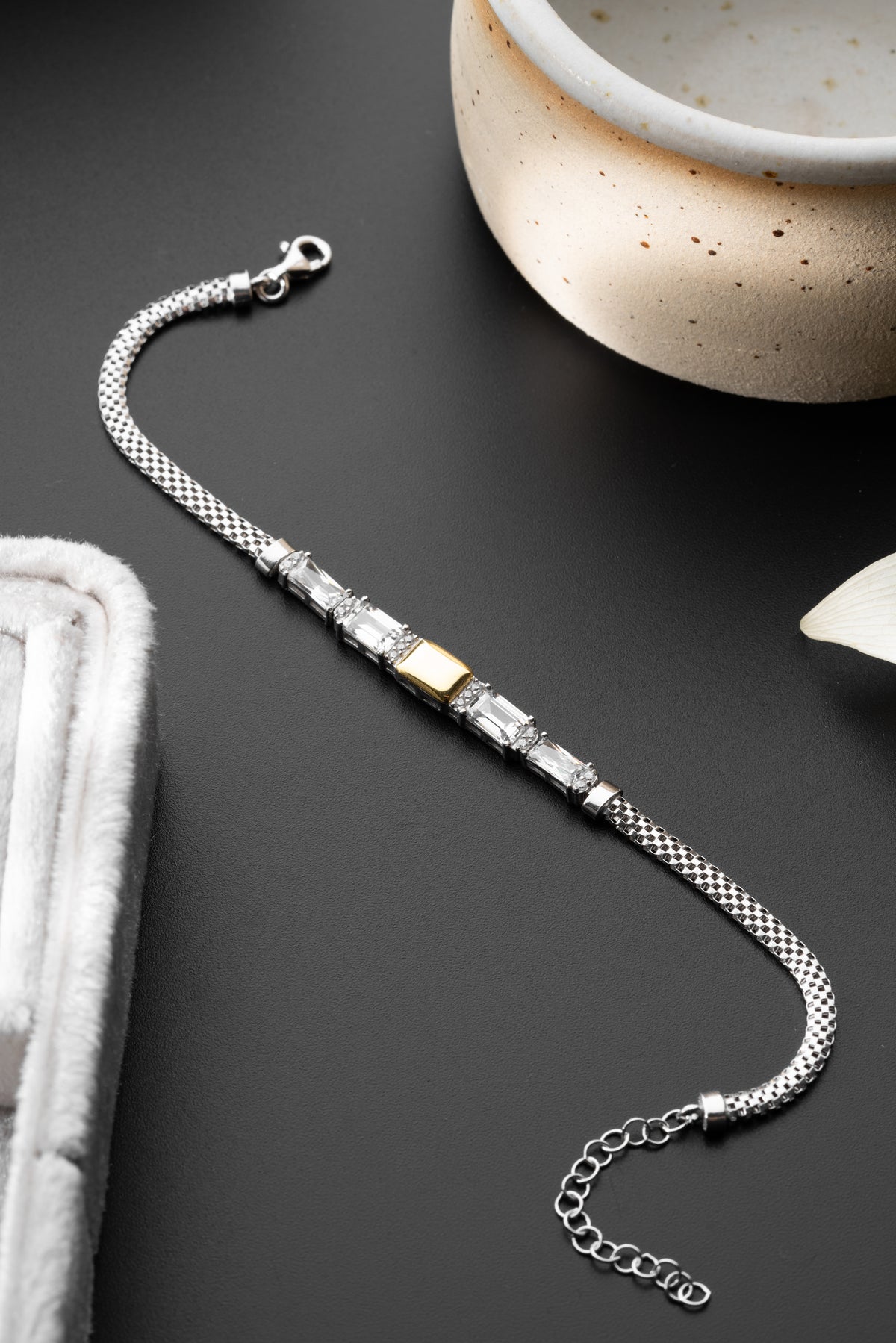 Baguette Crystal Two Tone Chain Bracelet