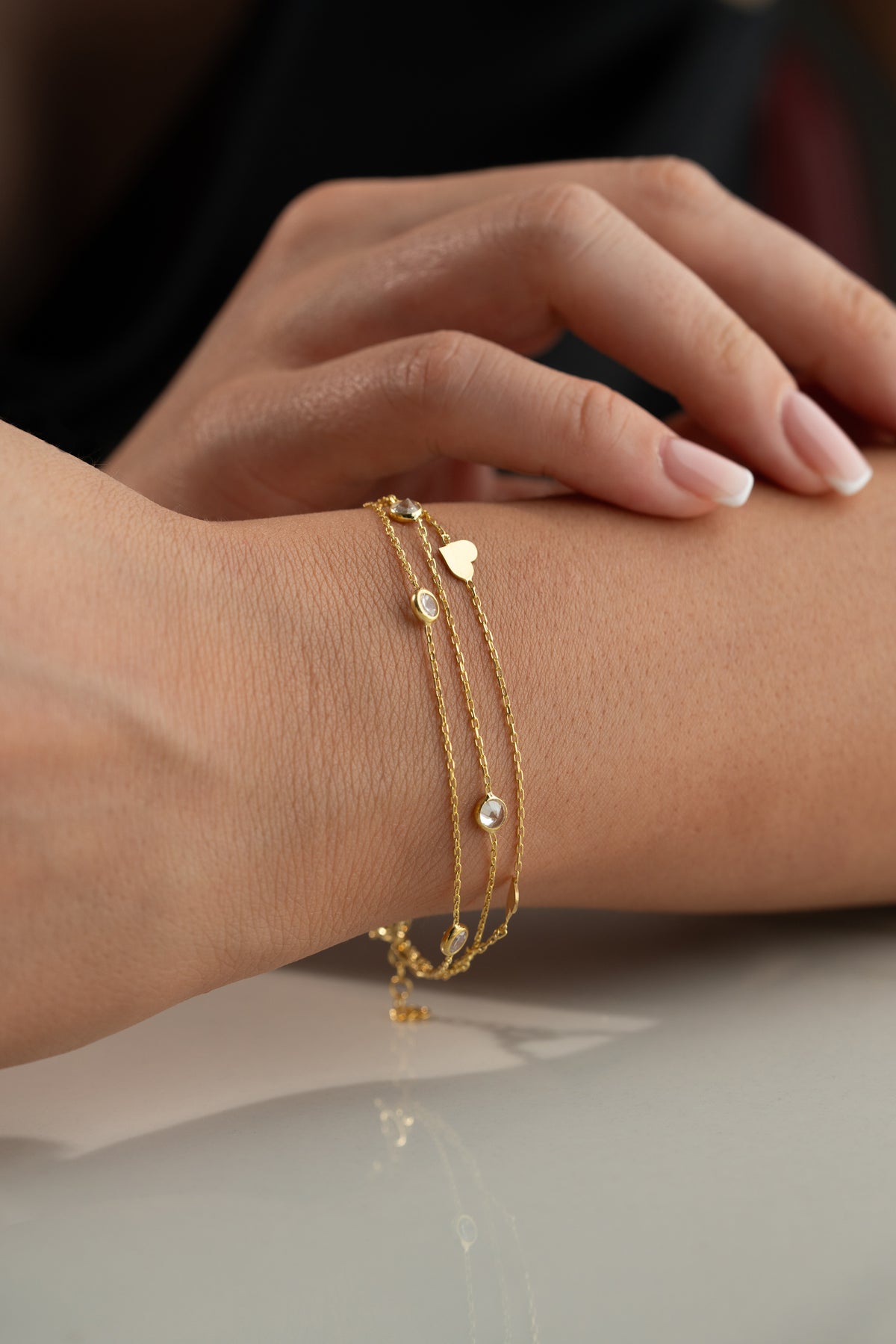Triple Chain Heart Charm Bracelet