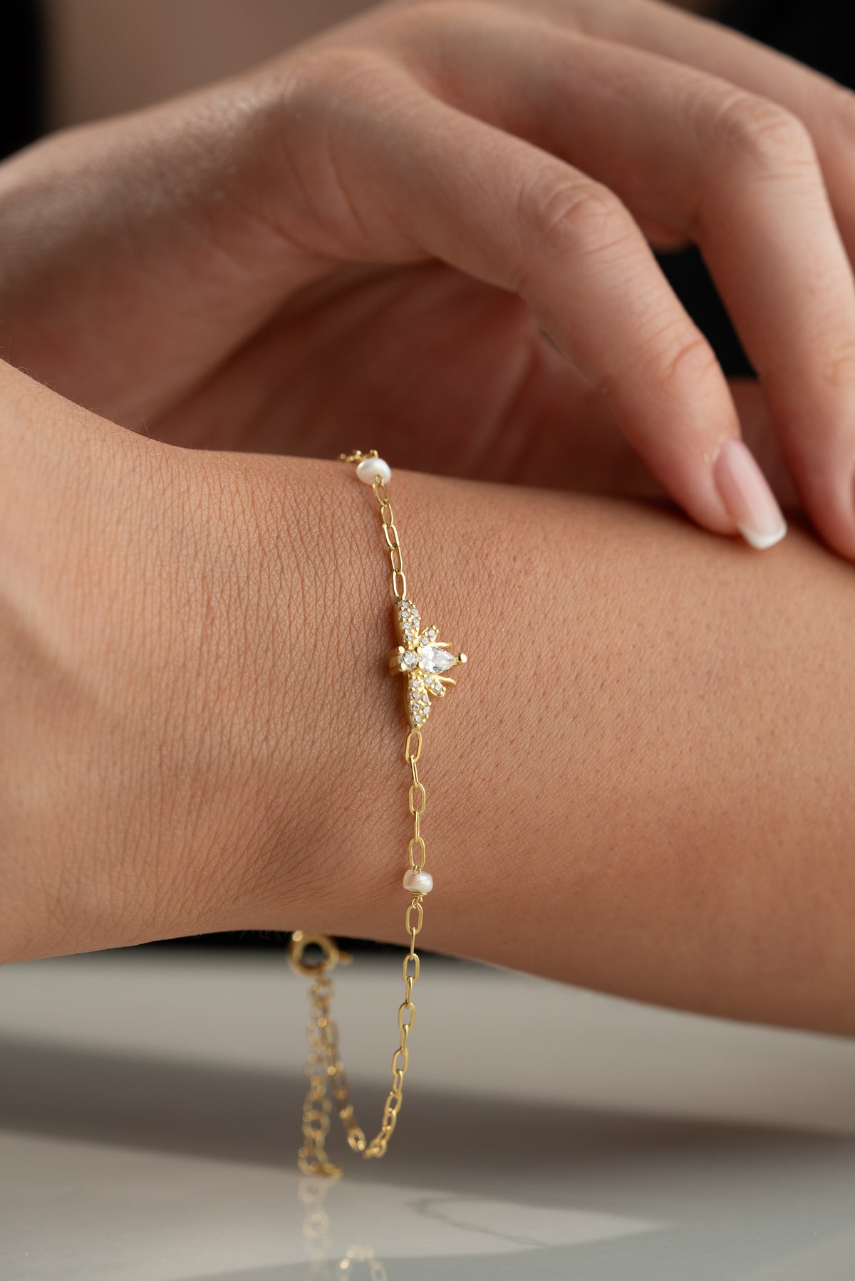 Pearl and Crystal Bee Charm Bracelet