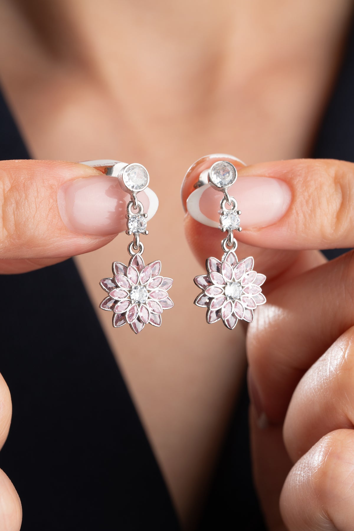 Marquise Flower Dangle Earrings in Gold