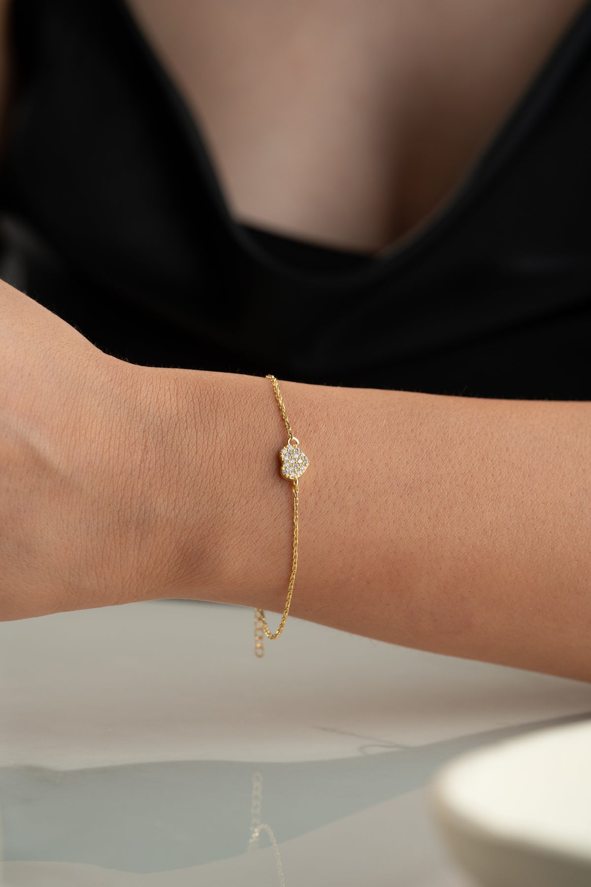 Pave Heart Charm Bracelet in Gold