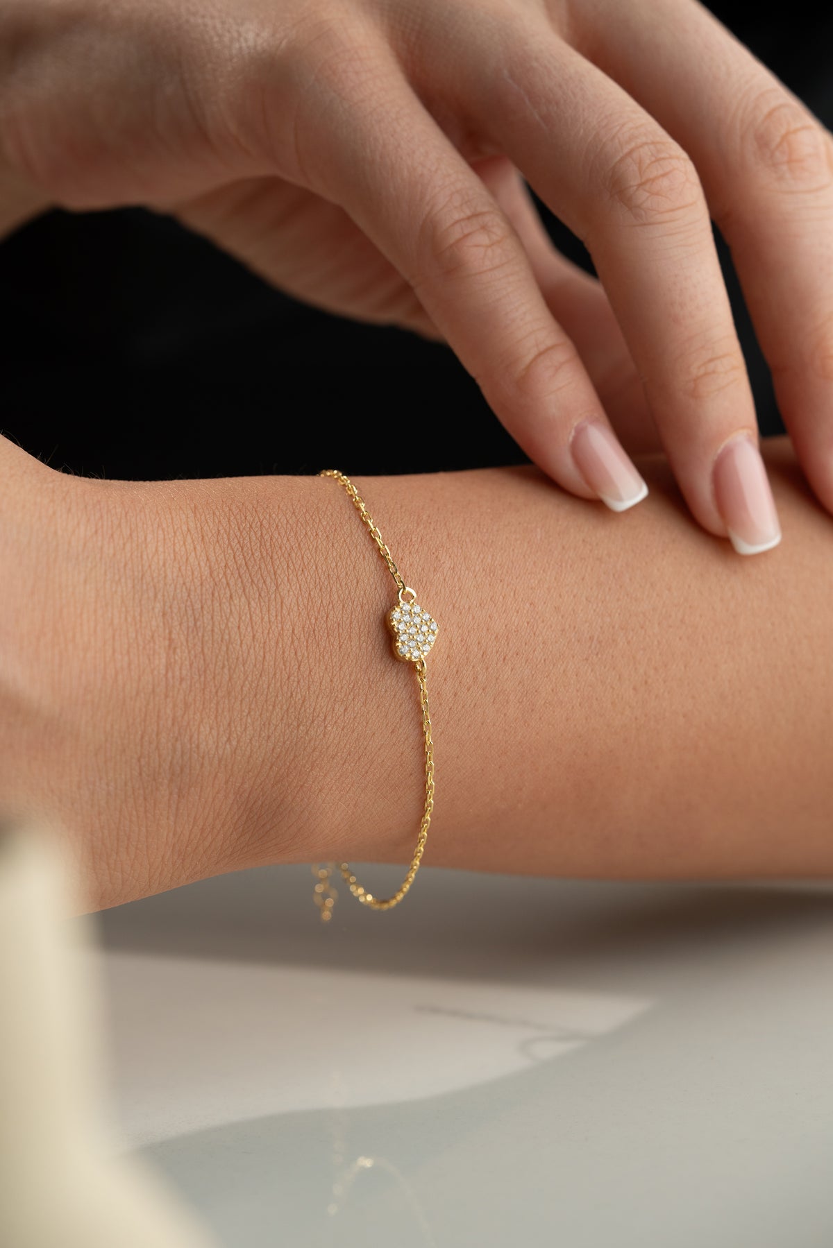Pave Heart Charm Bracelet in Gold