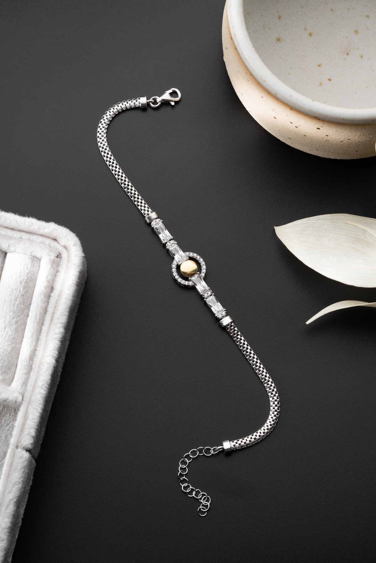 Two Tone Mesh Bracelet with Crystal Halo