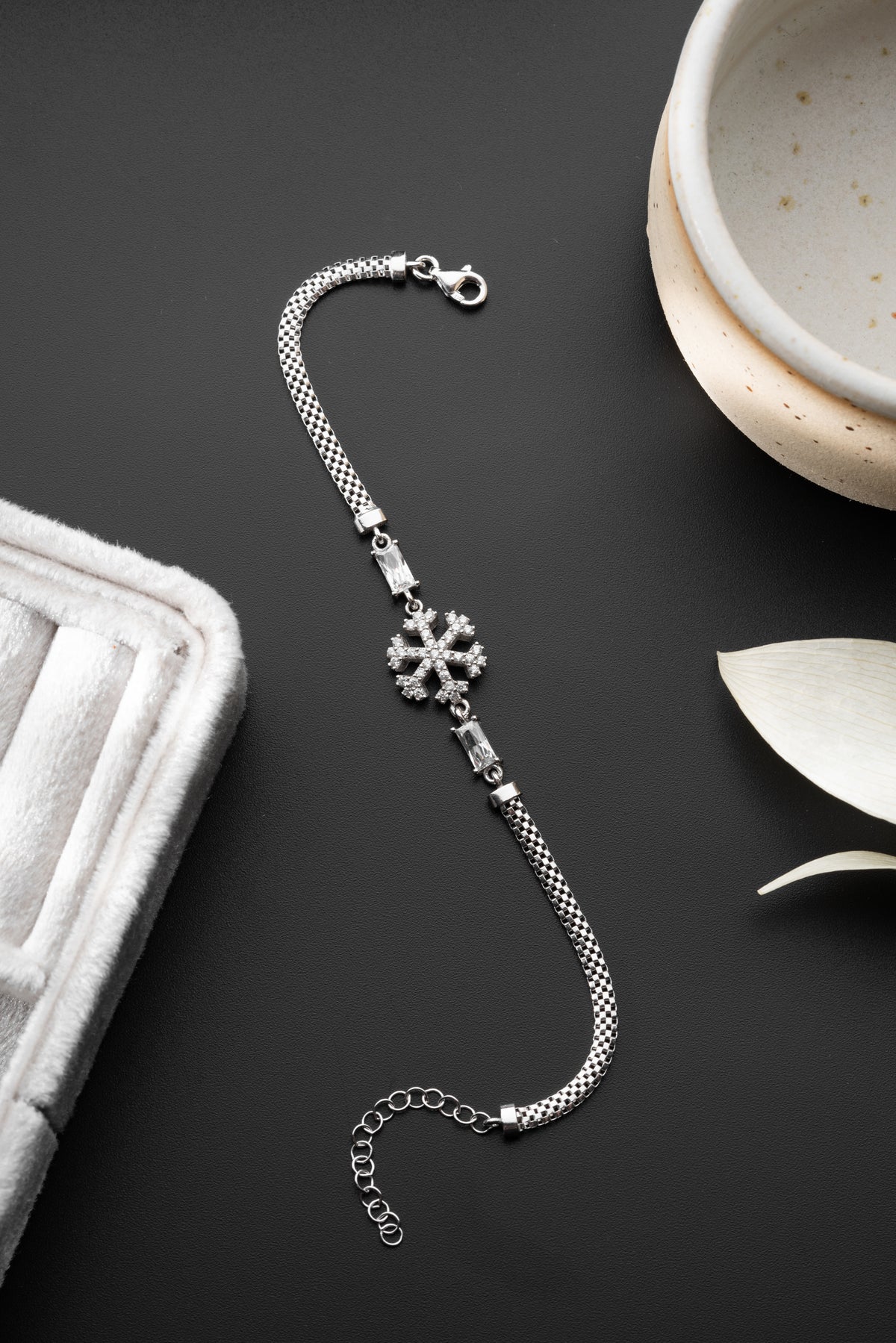 Pave Snowflake Charm Bracelet in Silver