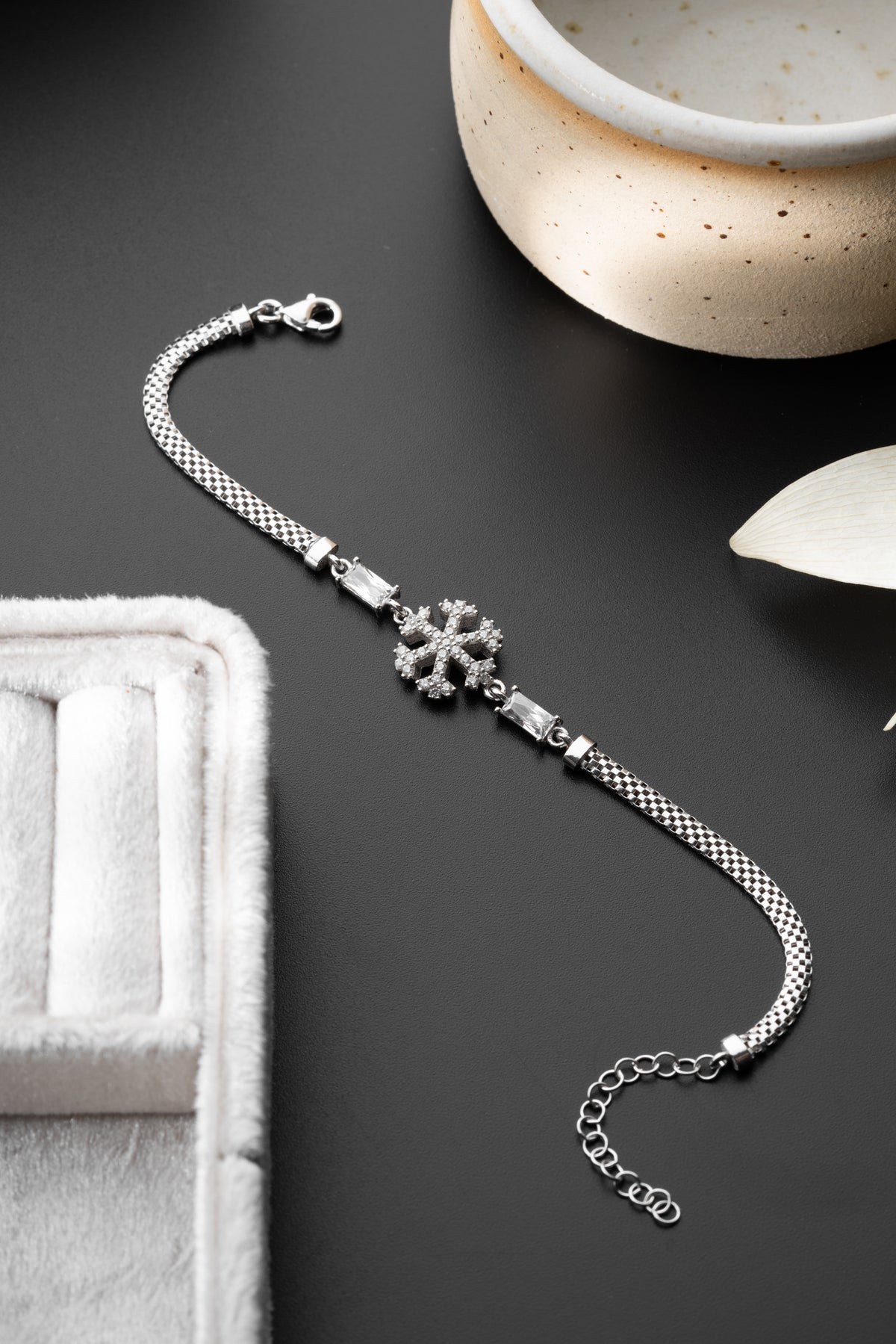 Pave Snowflake Charm Bracelet in Silver
