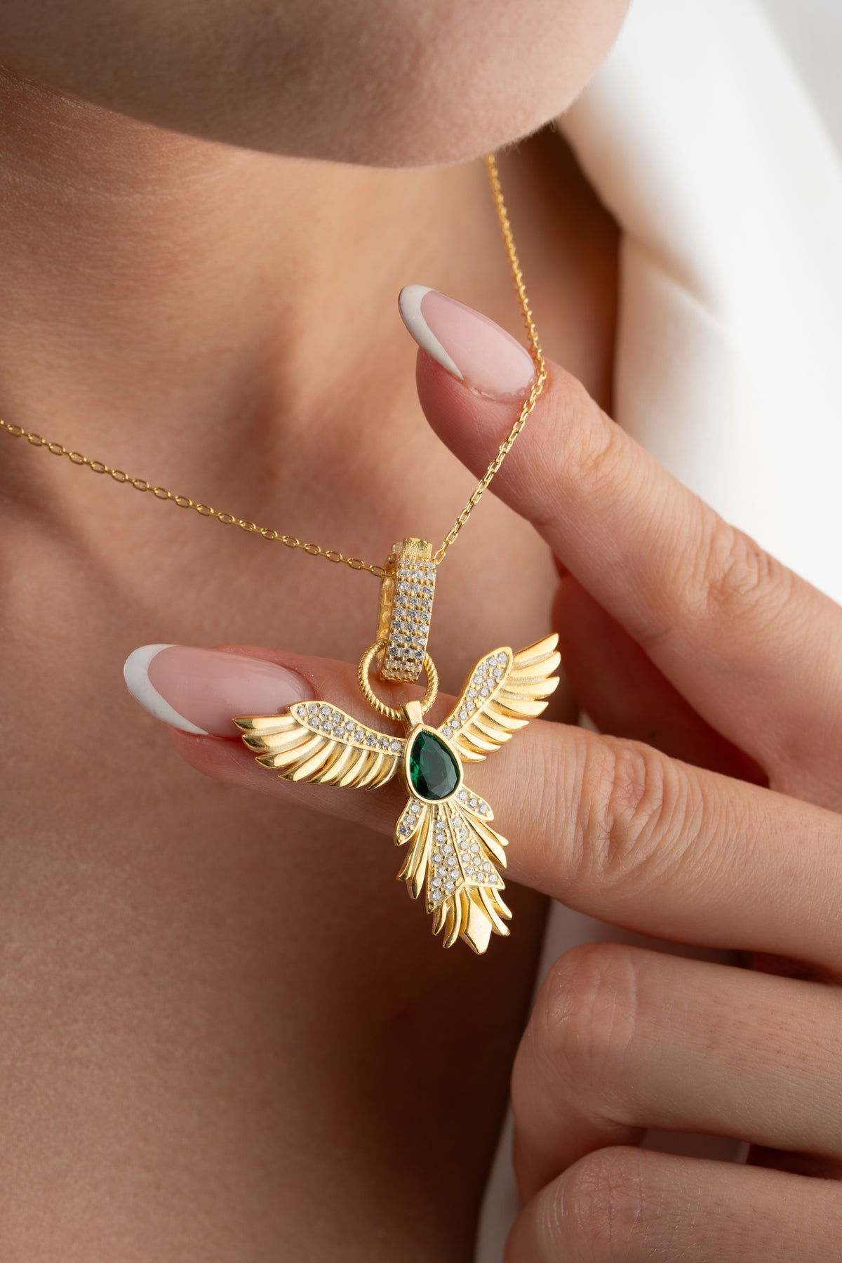 Phoenix Wings Emerald Pendant Necklace