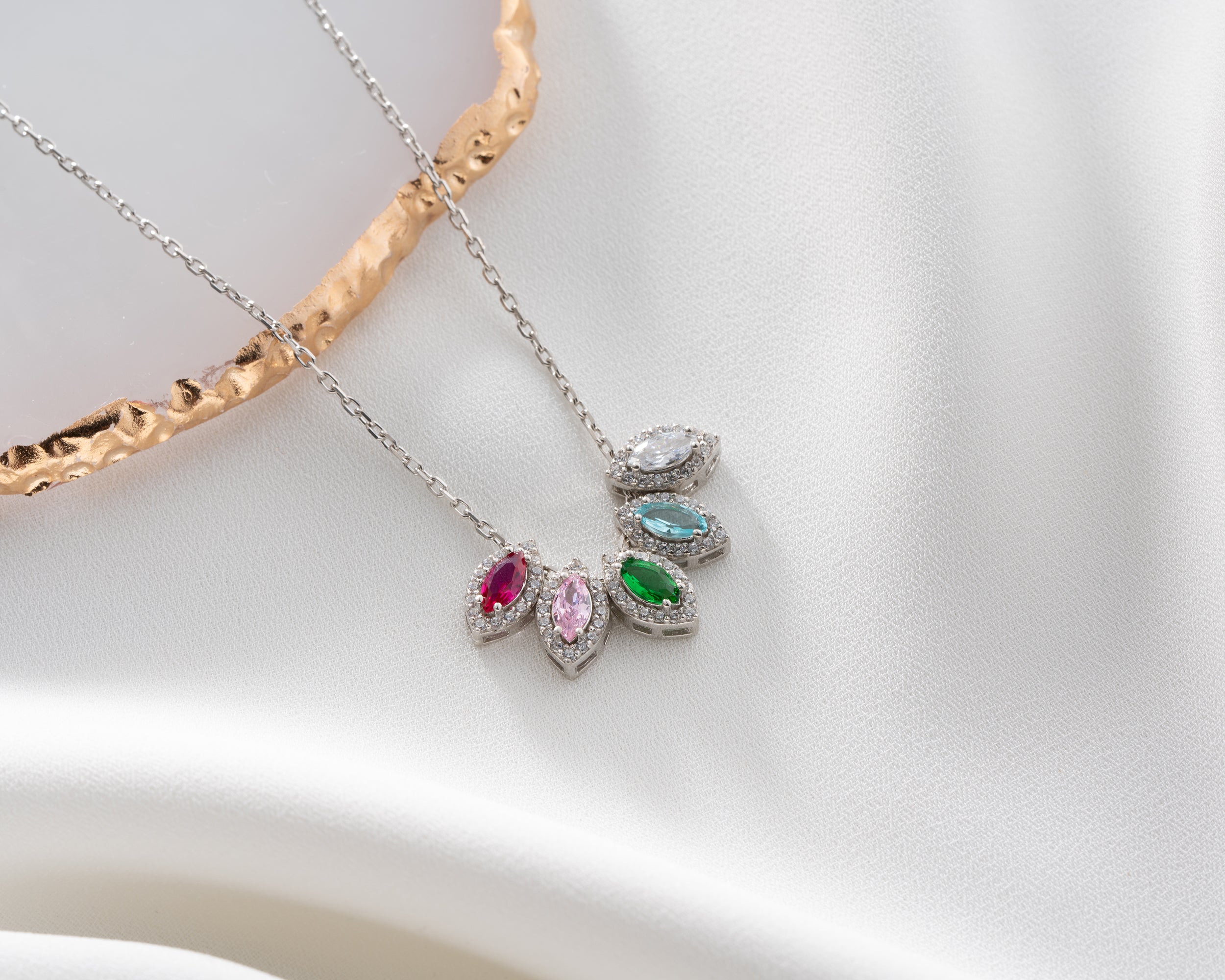 Marquise Cluster Family Birthstone Necklace