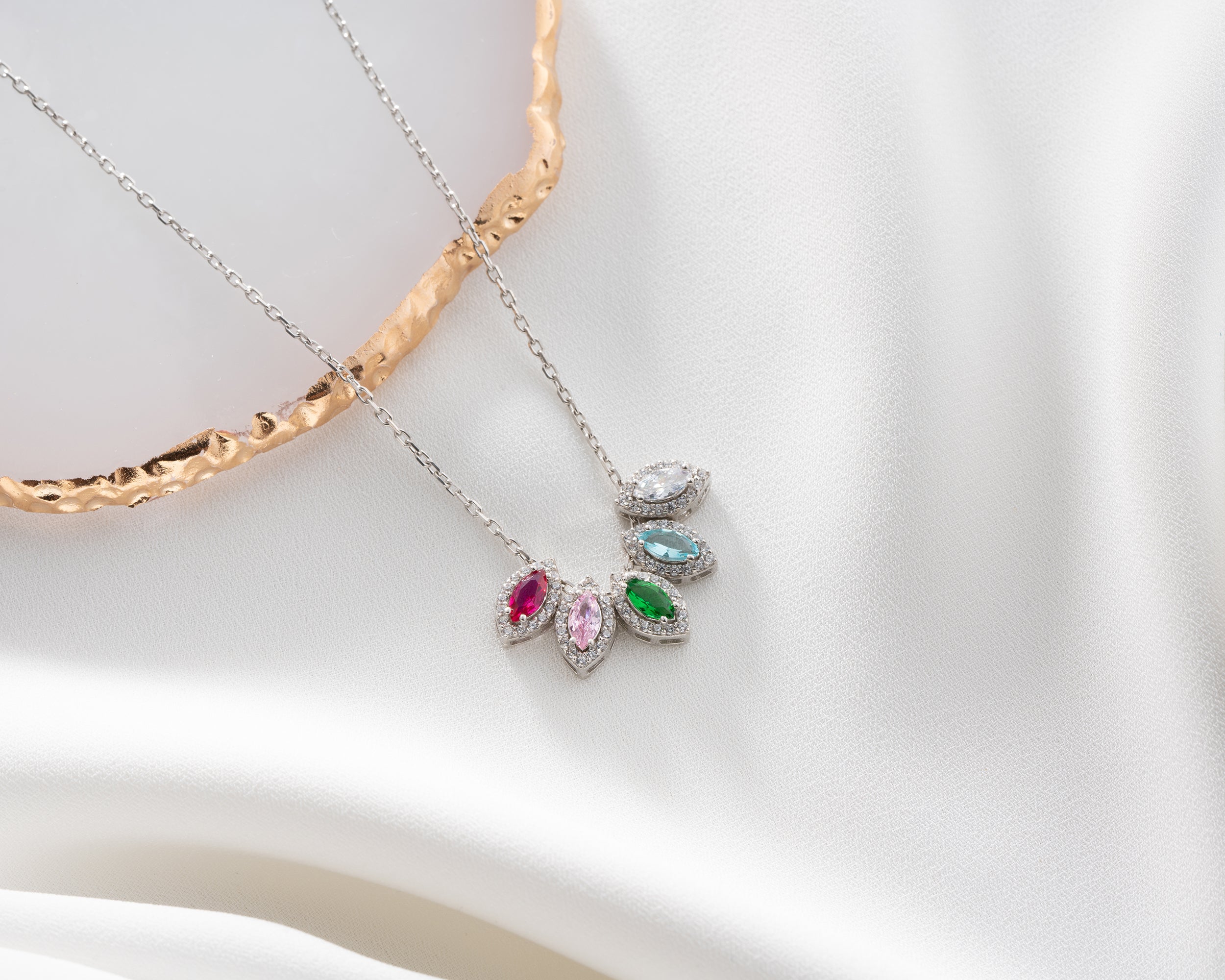 Marquise Cluster Family Birthstone Necklace