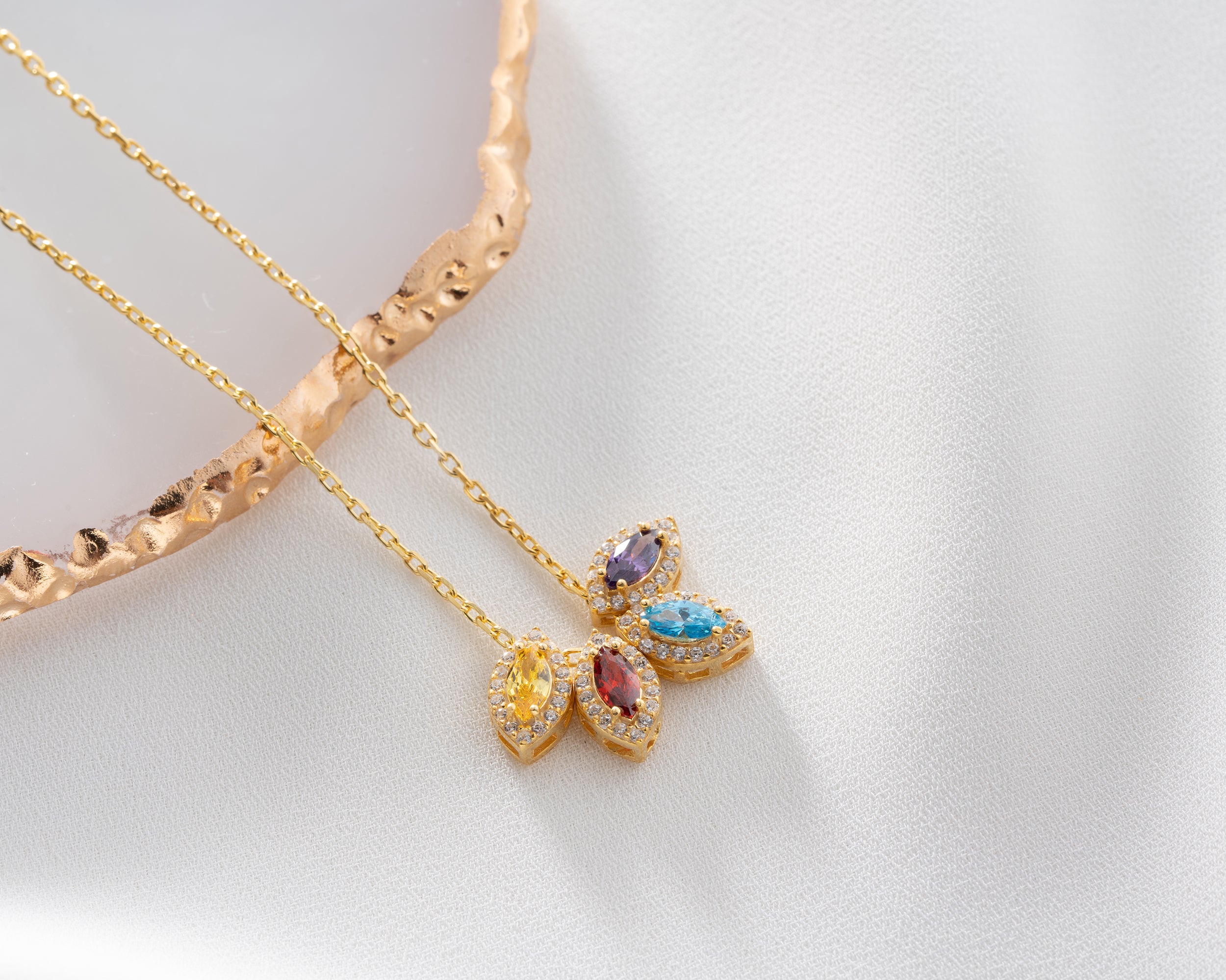 Marquise Cluster Family Birthstone Necklace