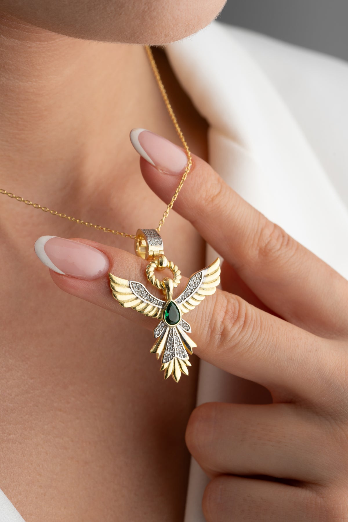Golden Phoenix Emerald Pendant Necklace