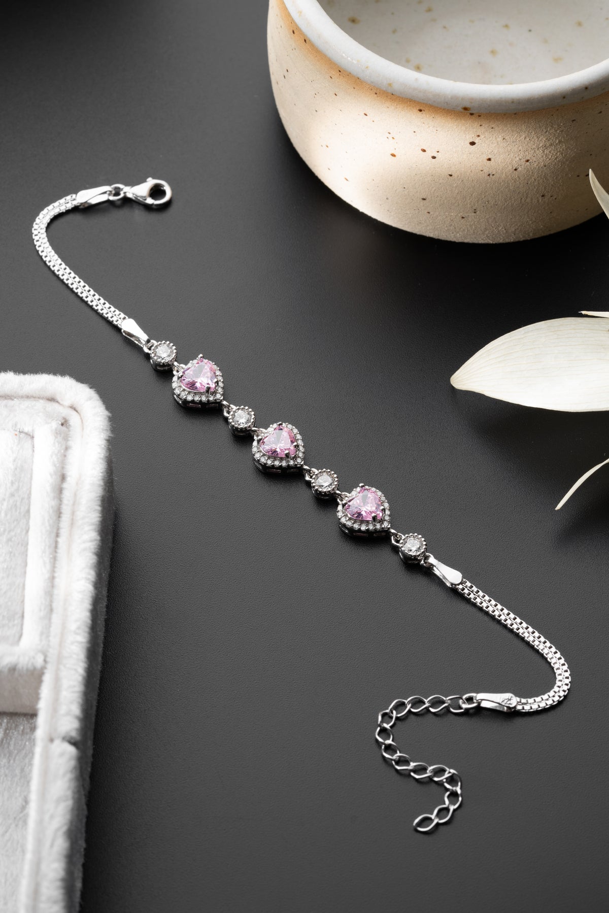 Triple Heart Halo Bracelet in Silver