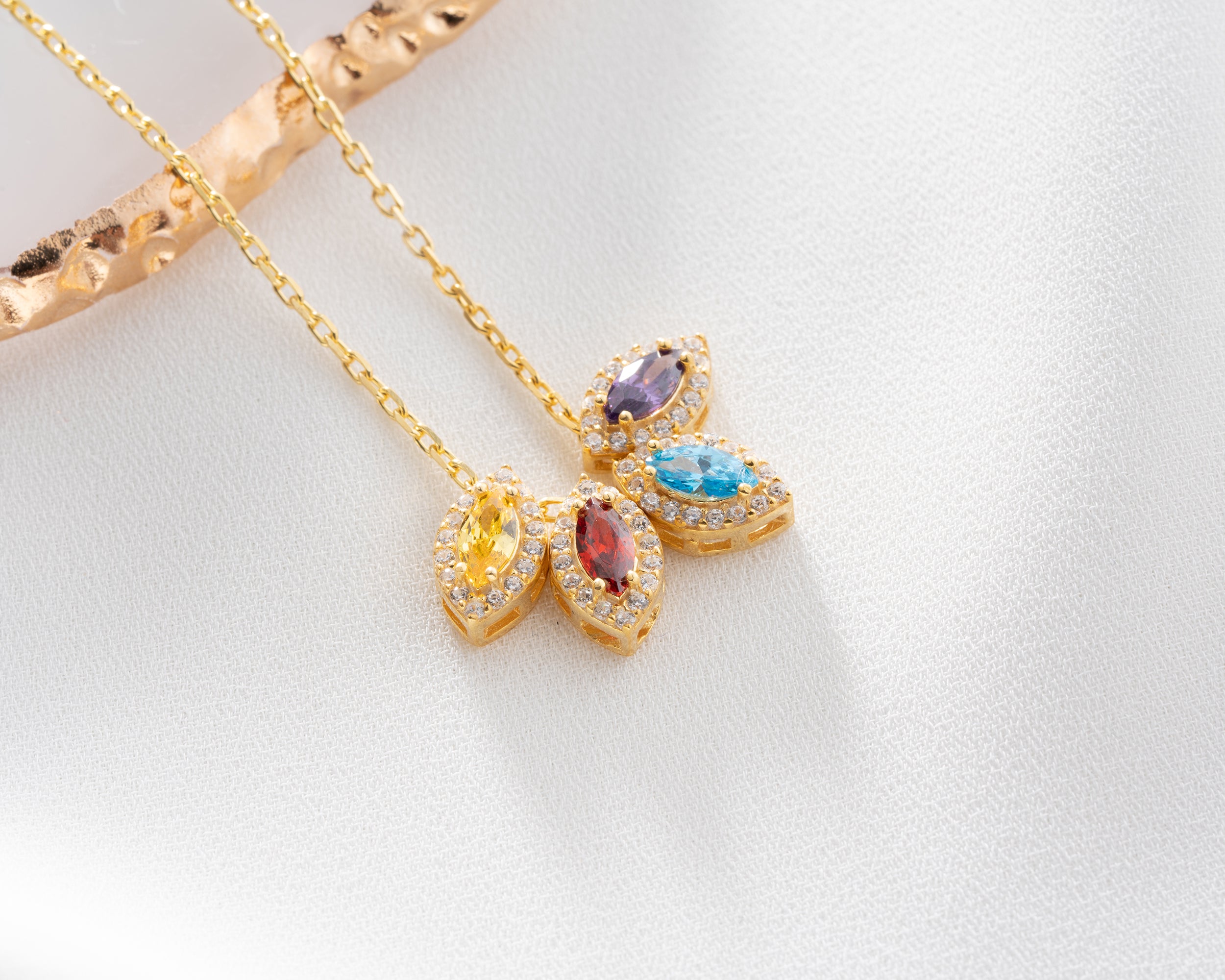 Marquise Cluster Family Birthstone Necklace