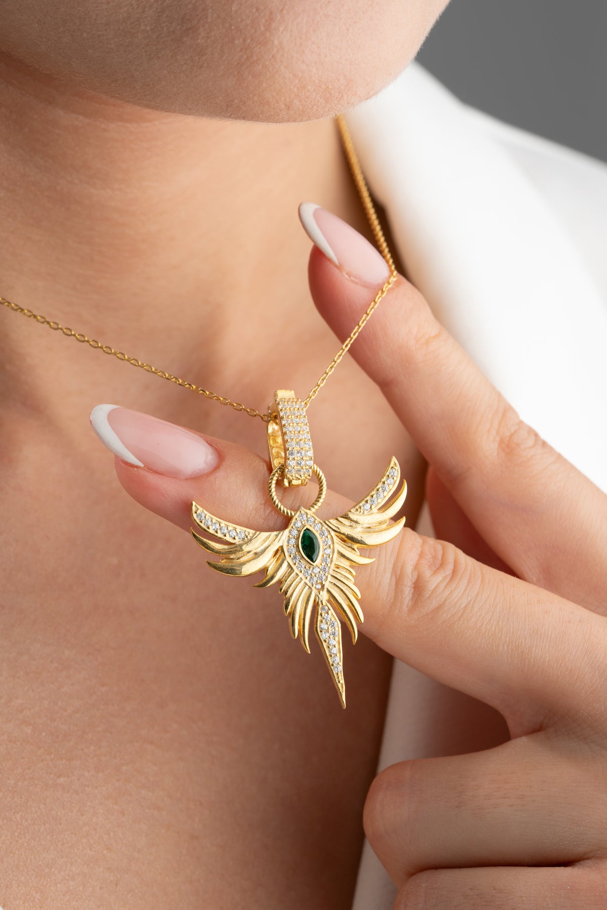 Gold Phoenix Wing Pendant Necklace