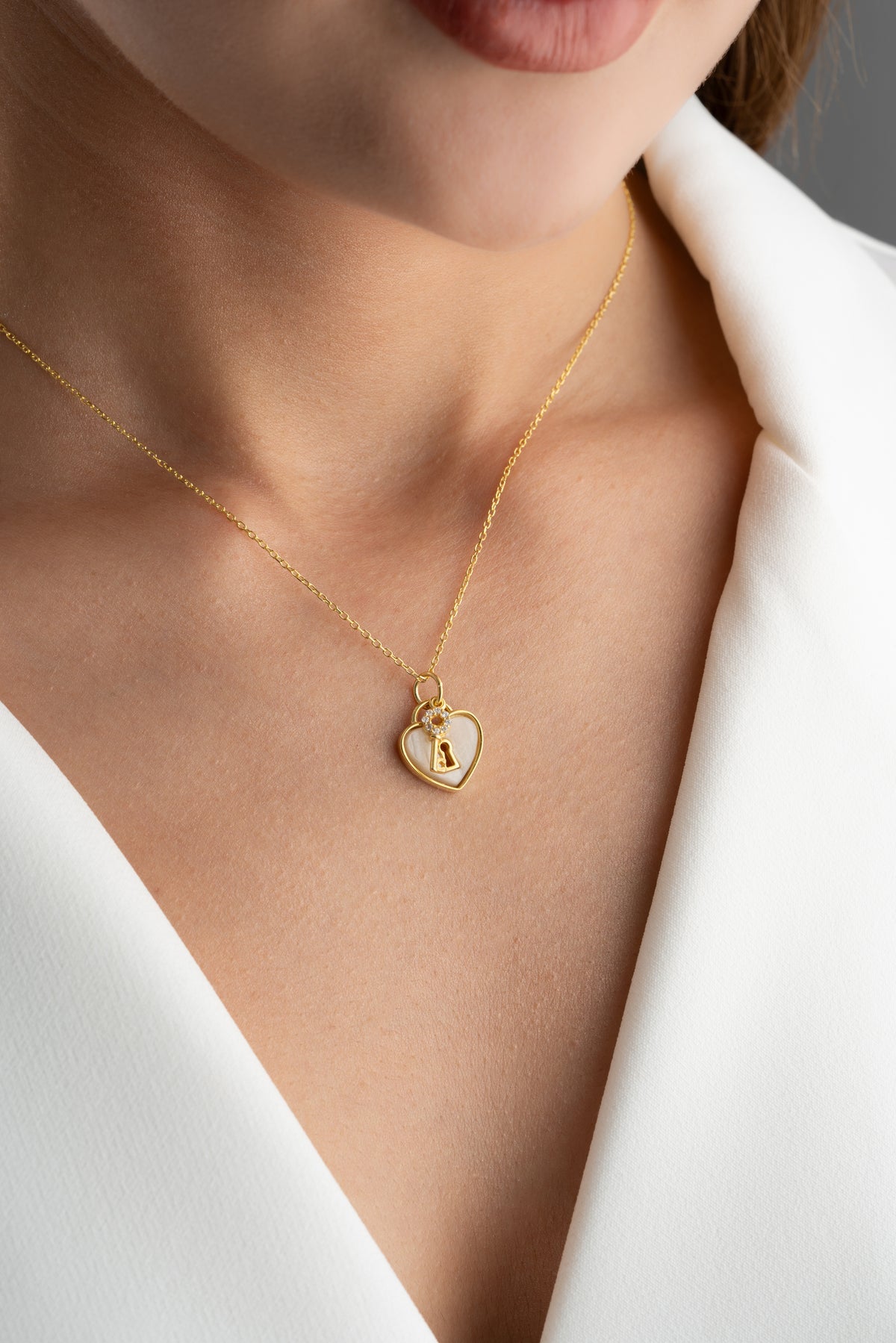 Heart Lock and Key Charm Necklace