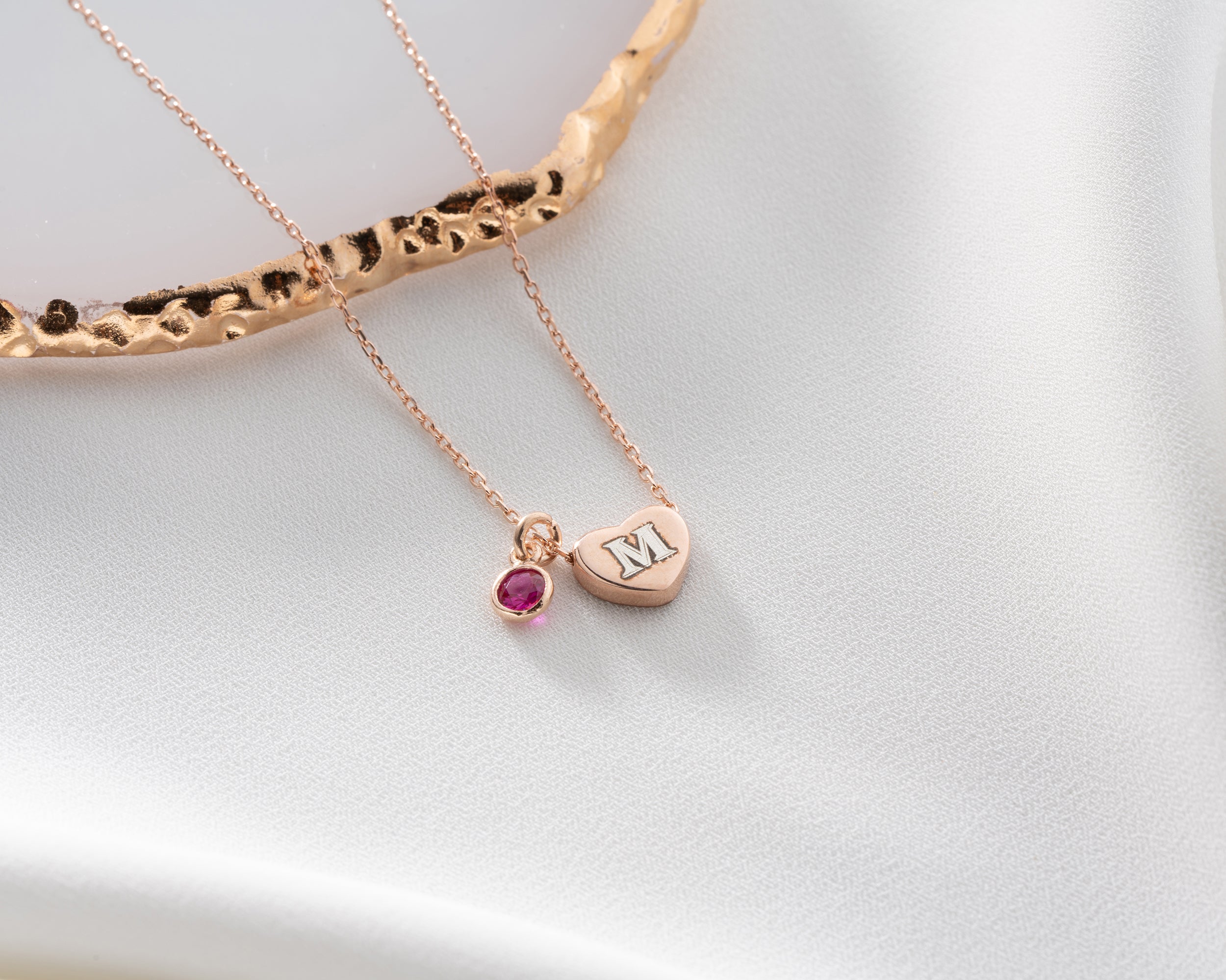 Personalized Initial Heart Birthstone Necklace