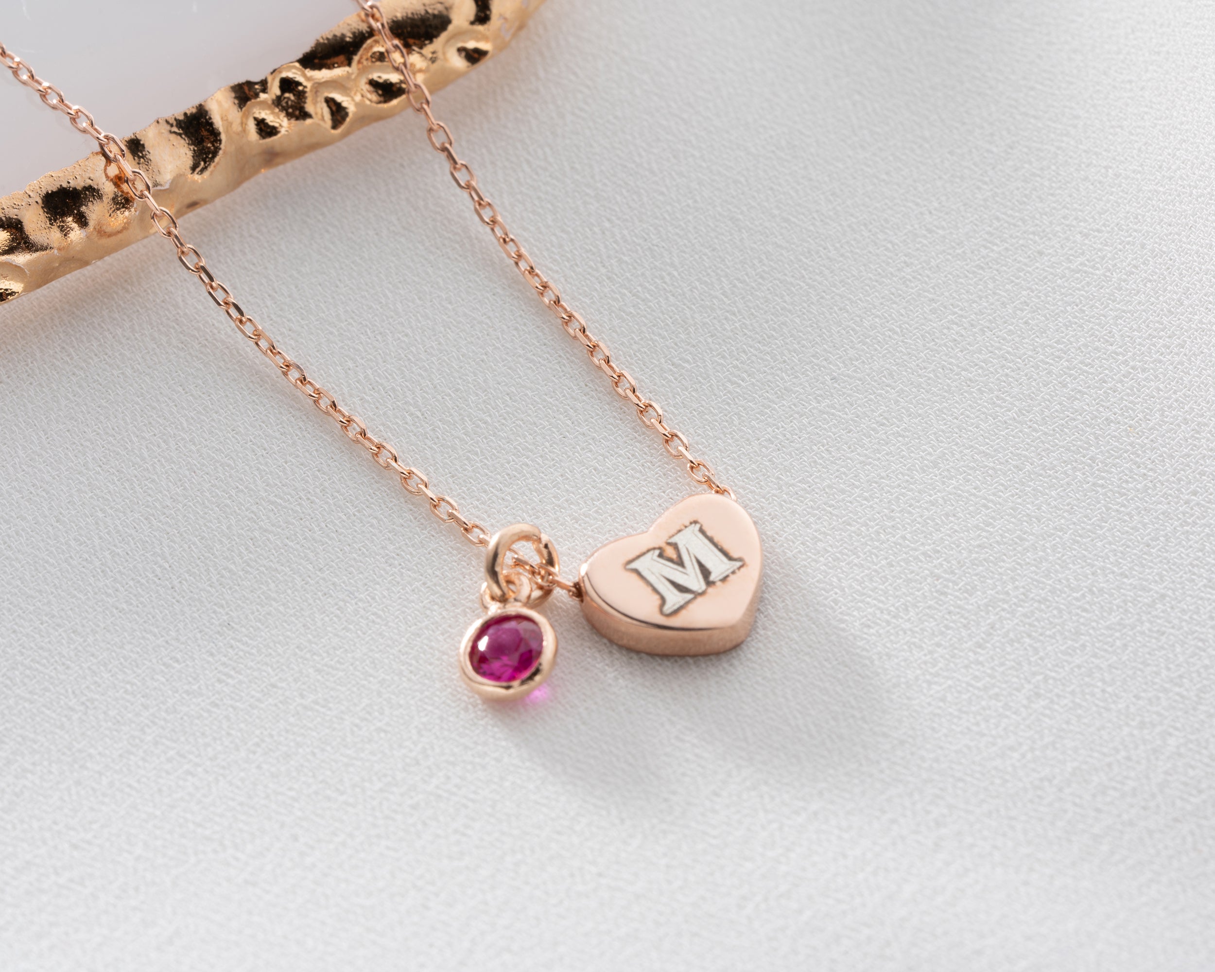 Personalized Initial Heart Birthstone Necklace