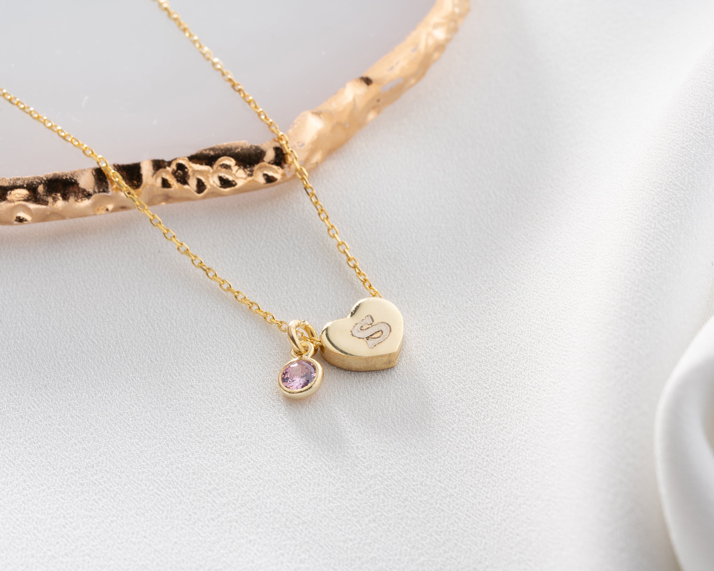 Personalized Initial Heart Birthstone Necklace