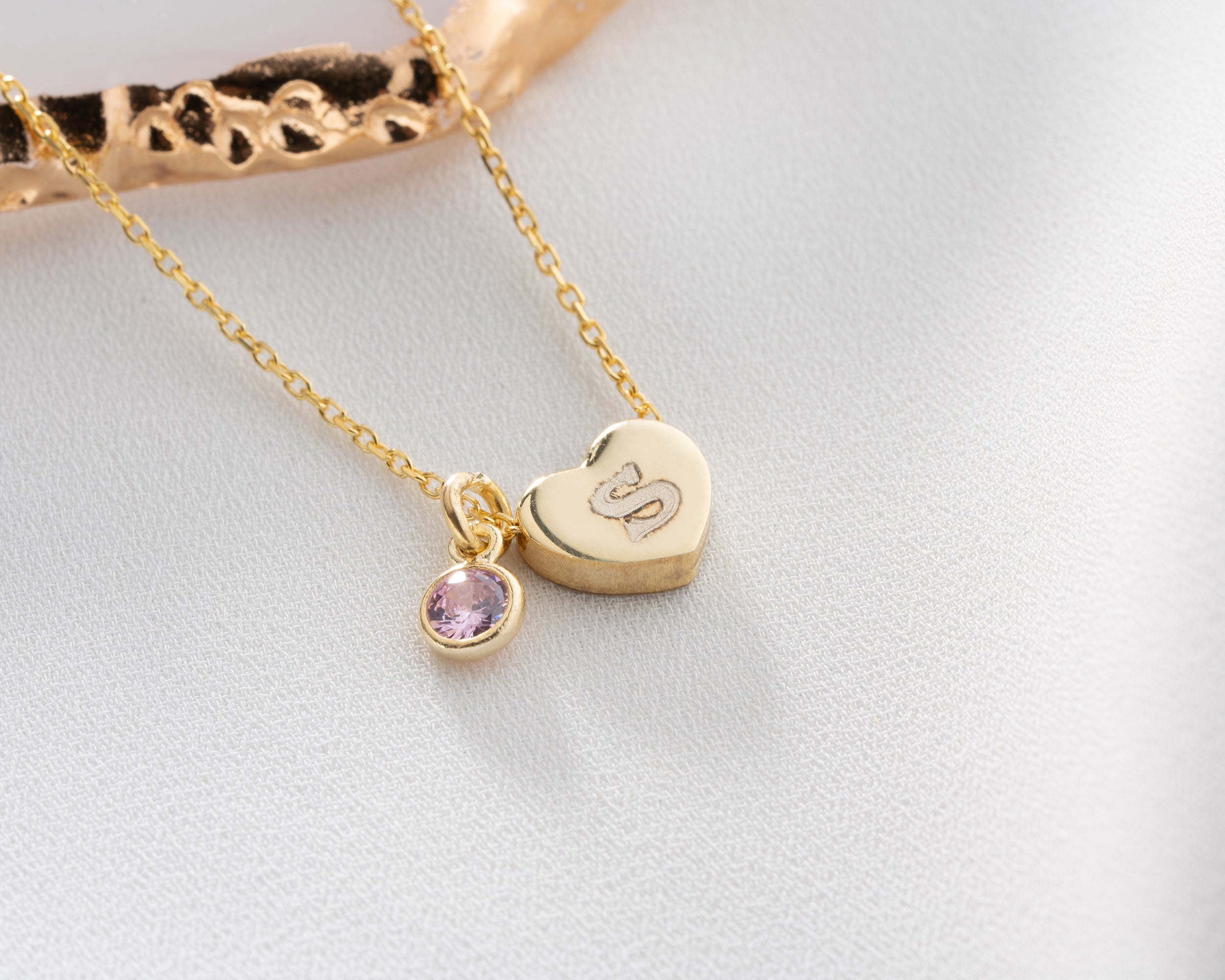 Personalized Initial Heart Birthstone Necklace