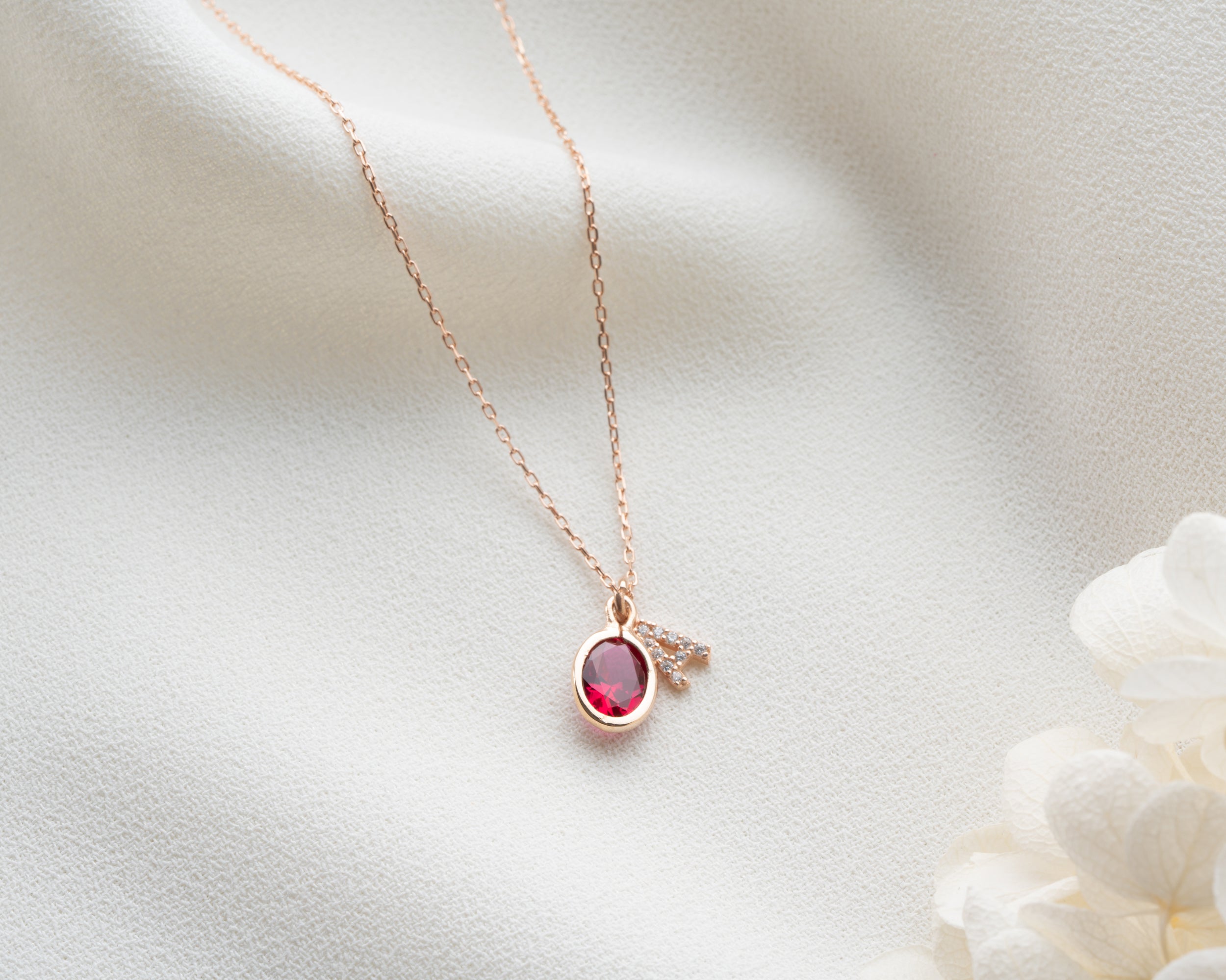 Custom Letter Birthstone Charm Necklace