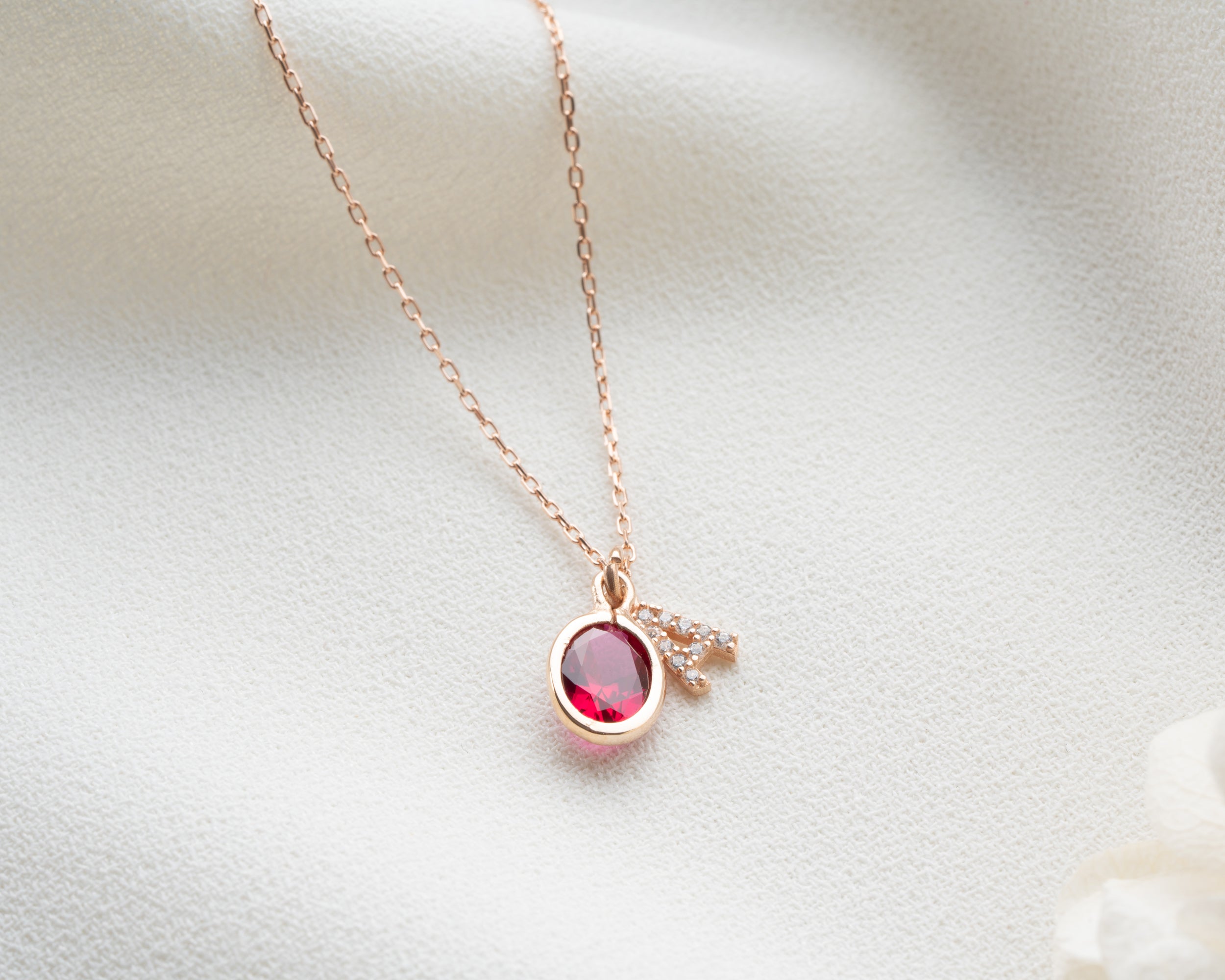 Custom Letter Birthstone Charm Necklace