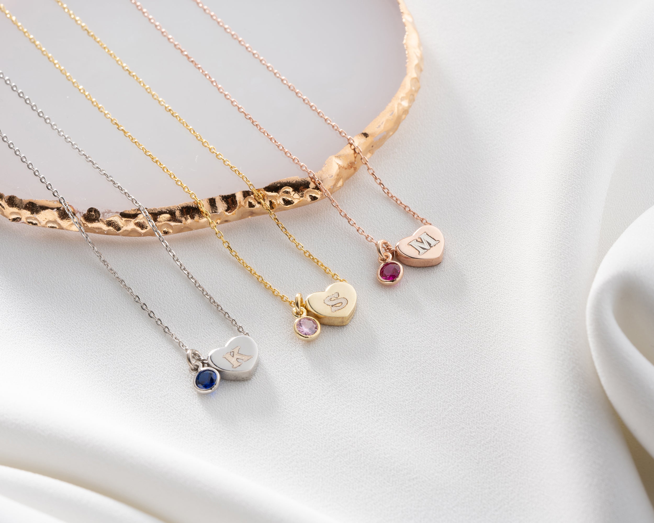 Personalized Initial Heart Birthstone Necklace