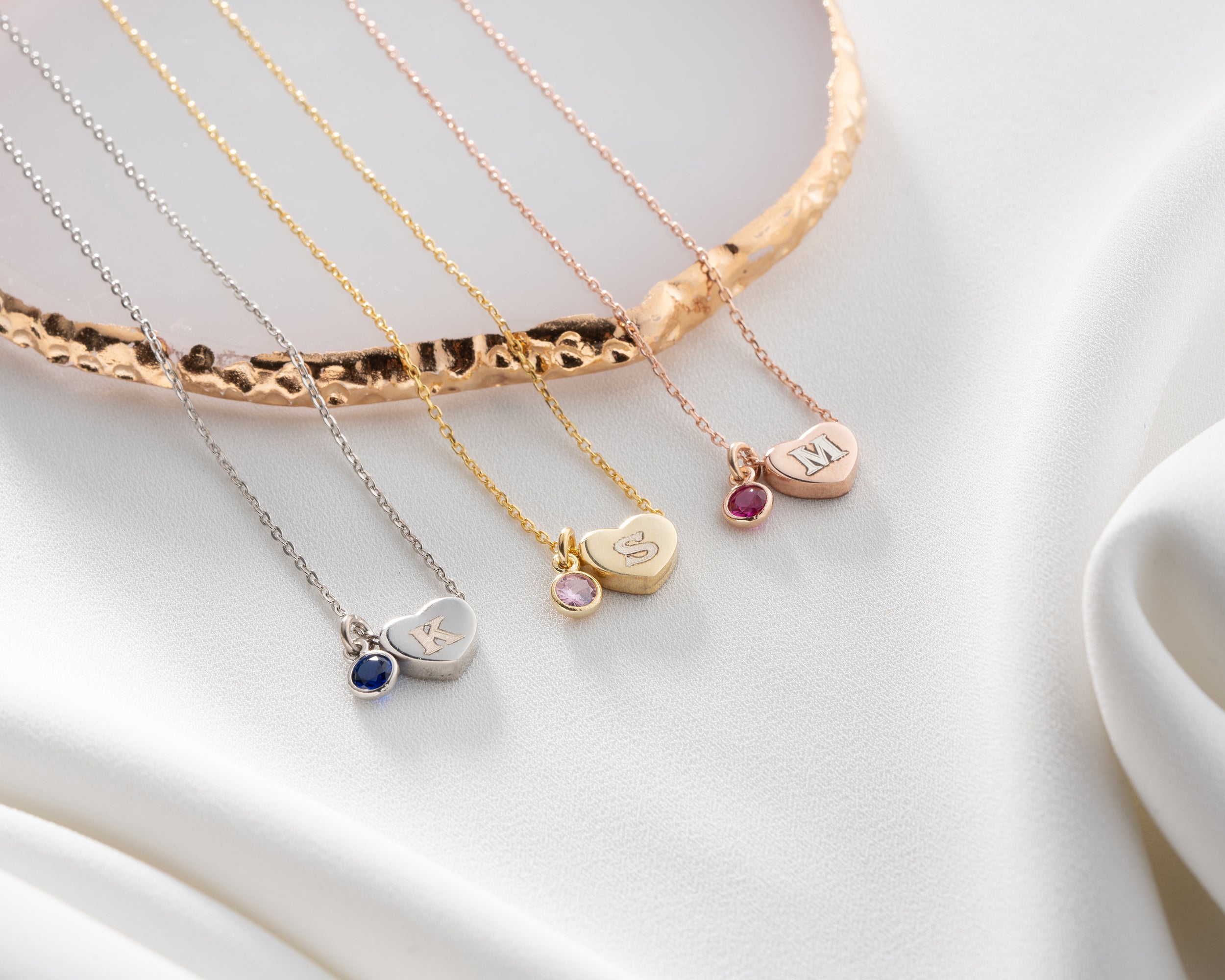 Personalized Initial Heart Birthstone Necklace