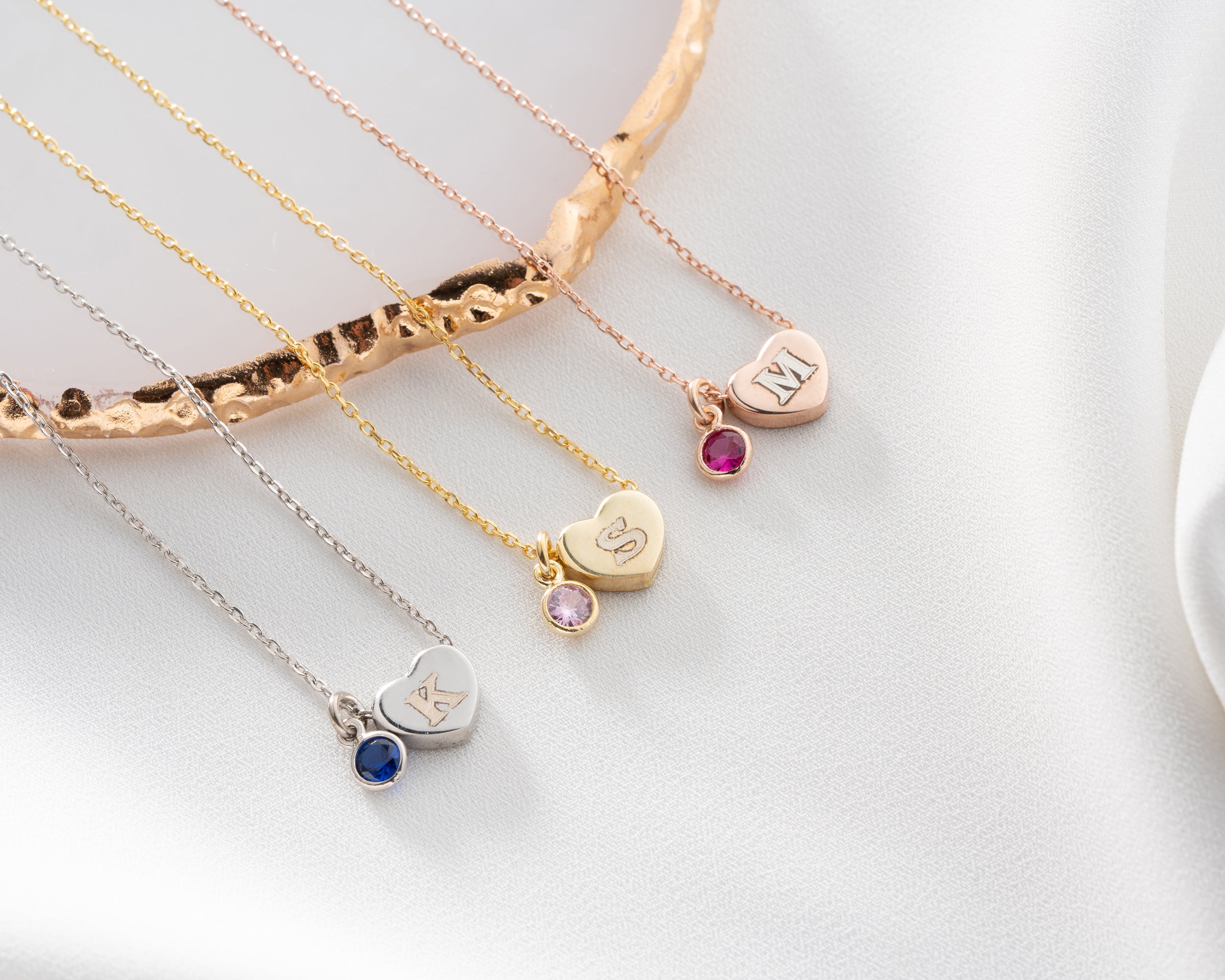 Personalized Initial Heart Birthstone Necklace