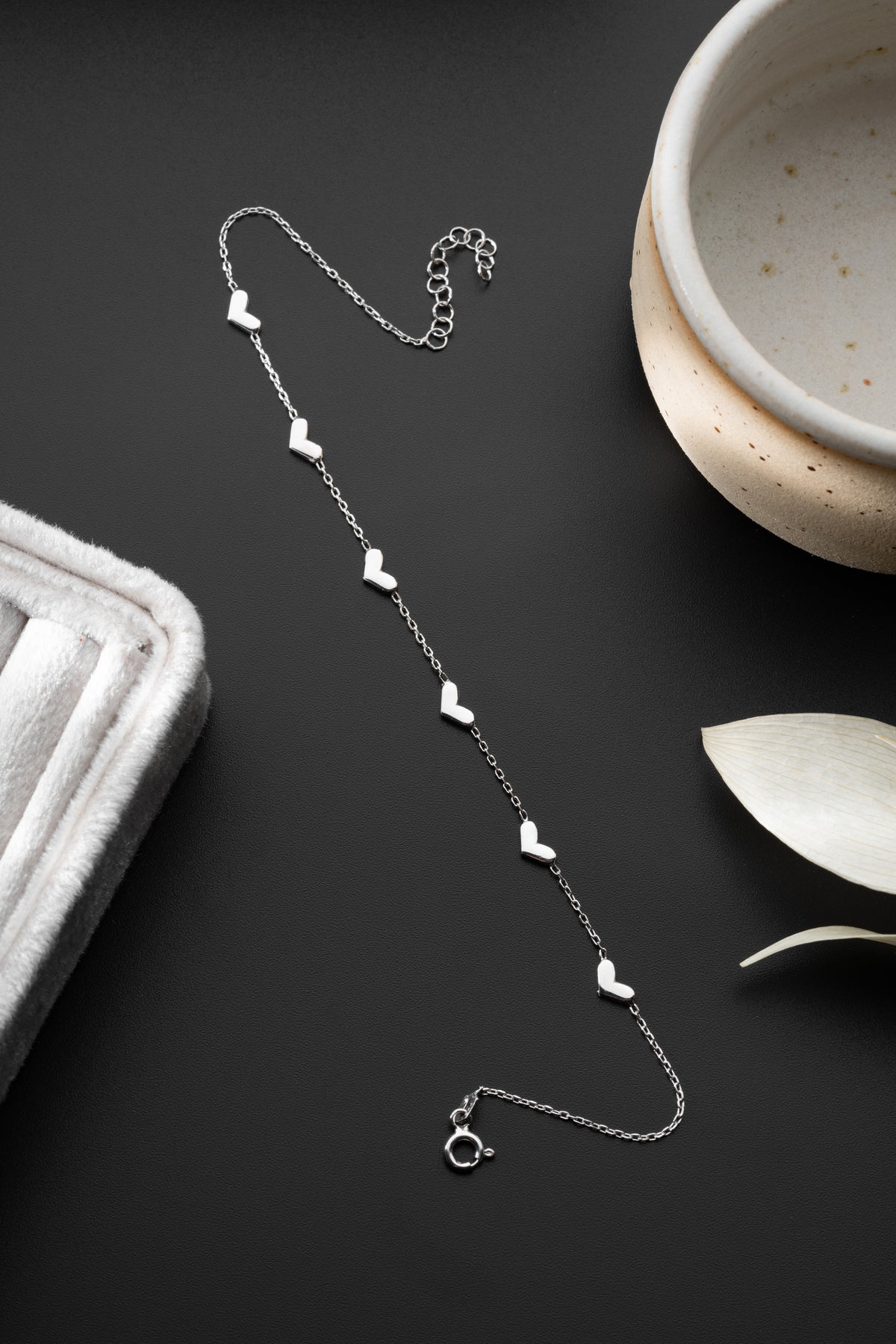 Heart Station Anklet in Silver