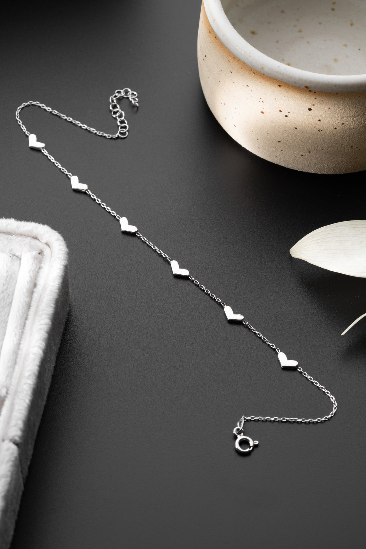 Heart Station Anklet in Silver