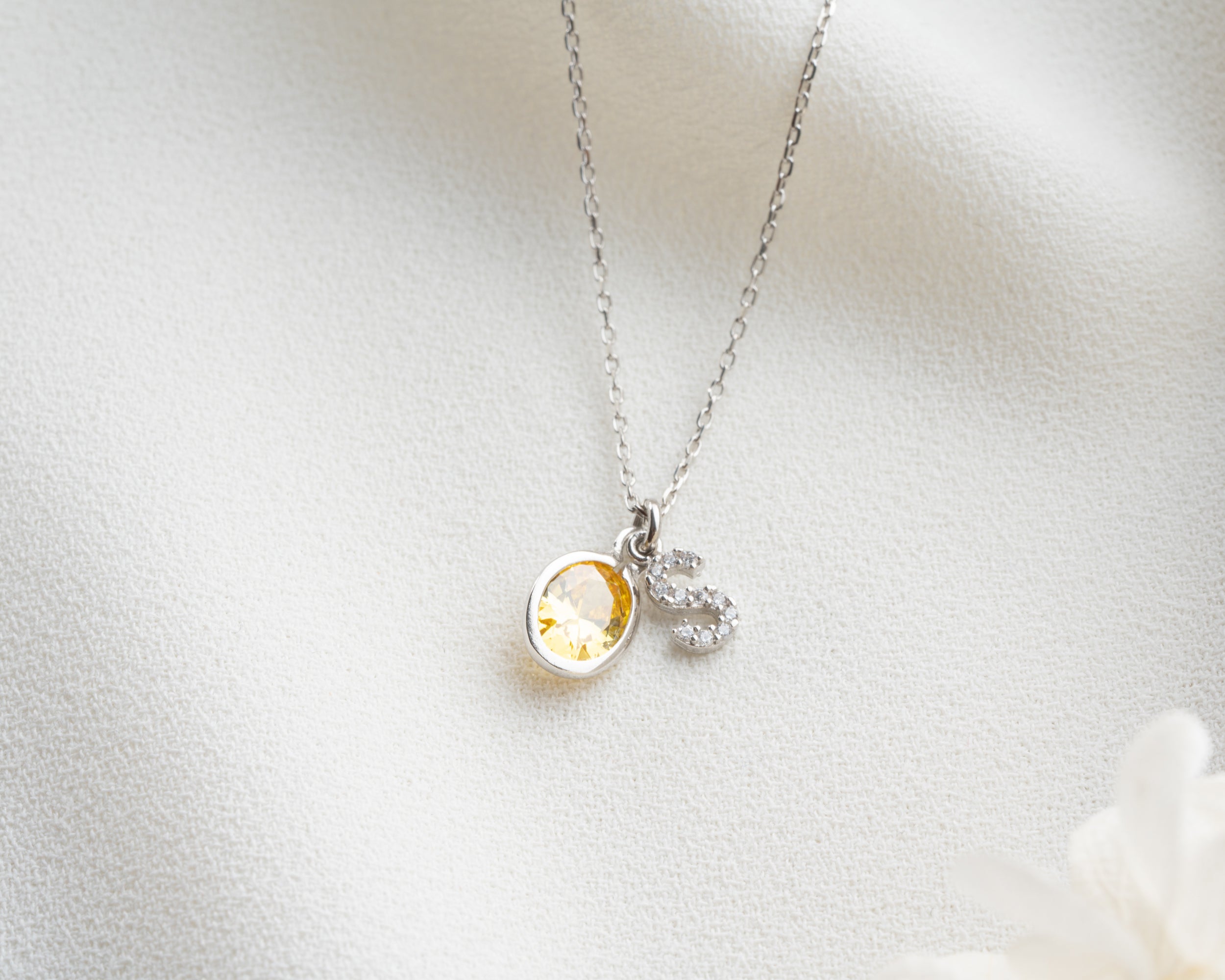 Custom Letter Birthstone Charm Necklace