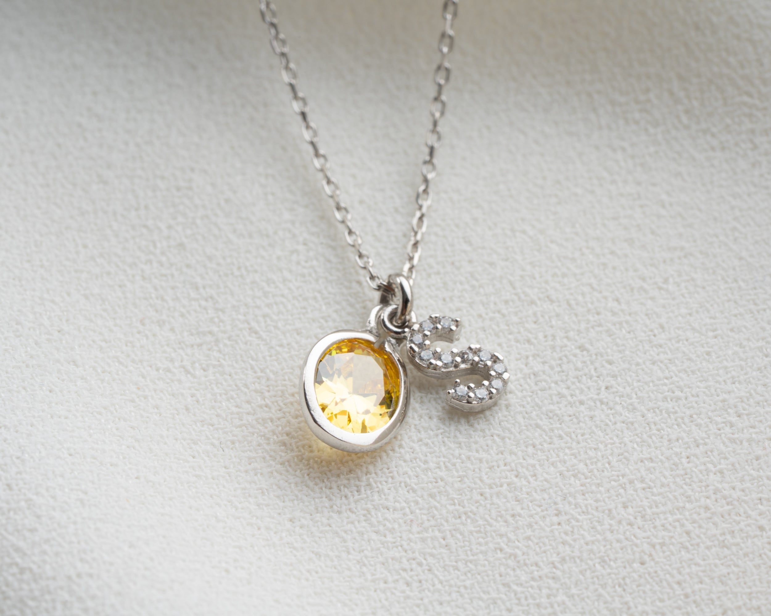 Custom Letter Birthstone Charm Necklace