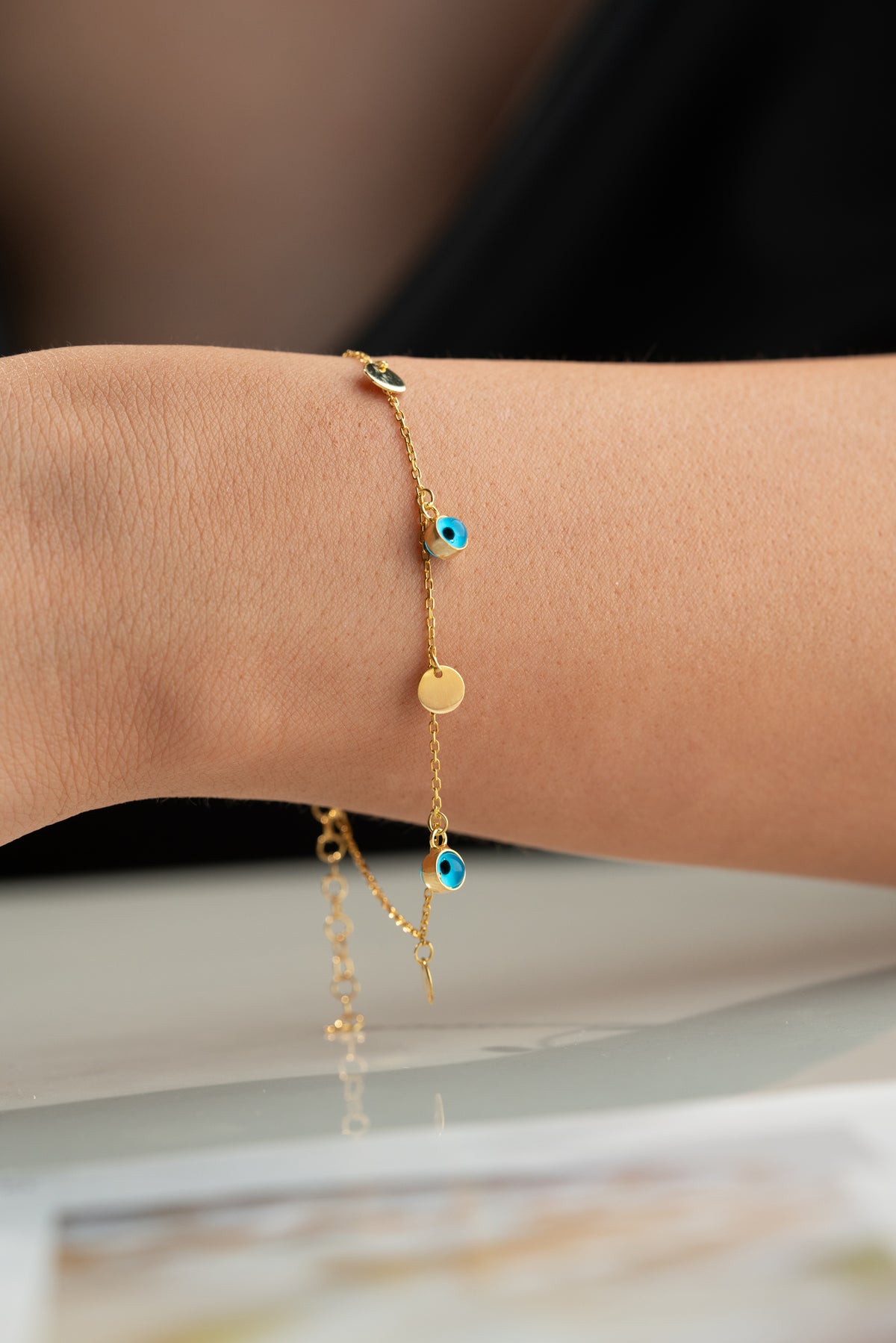 Evil Eye Coin Charm Bracelet in Gold
