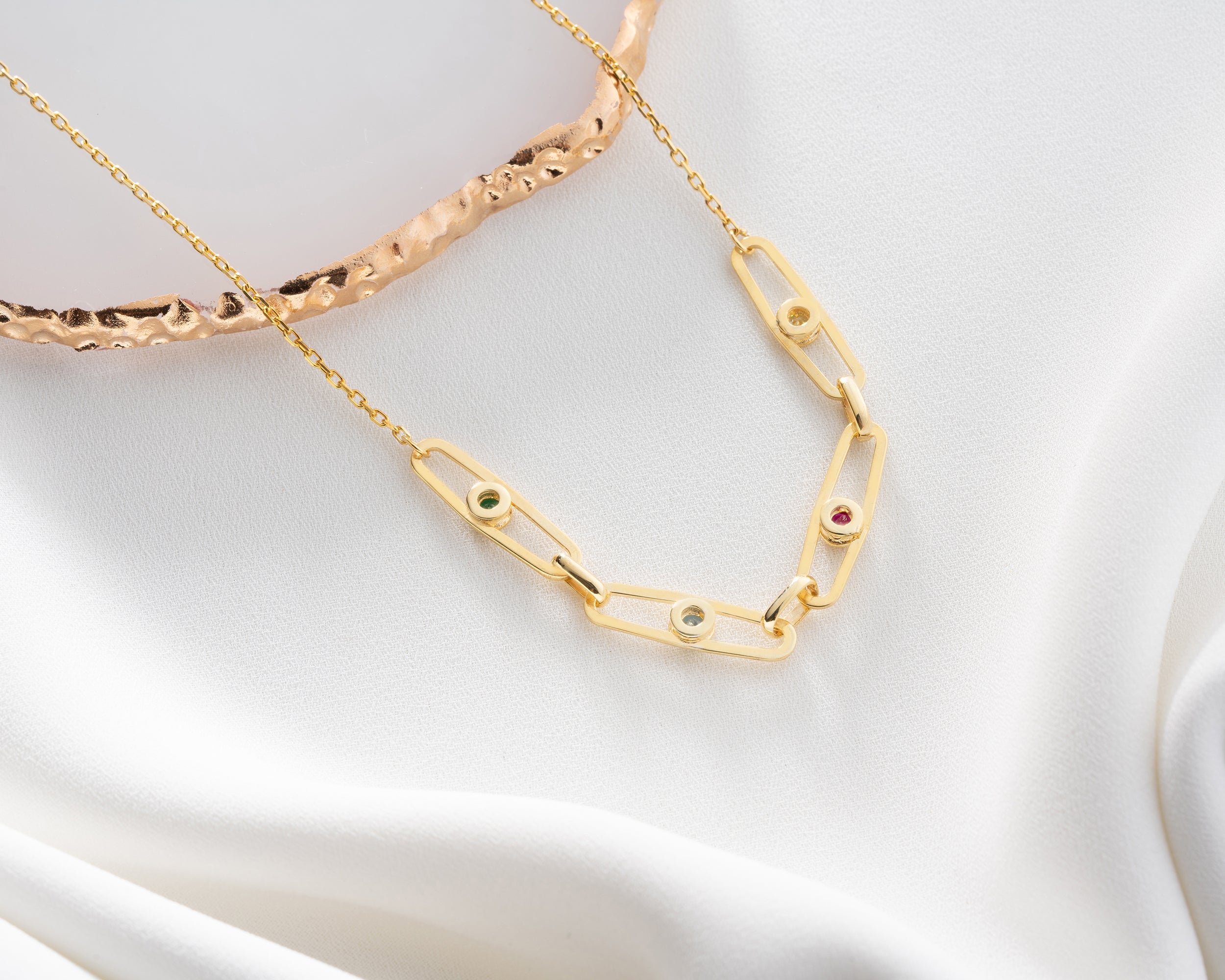 Custom Birthstone Paperclip Chain Necklace