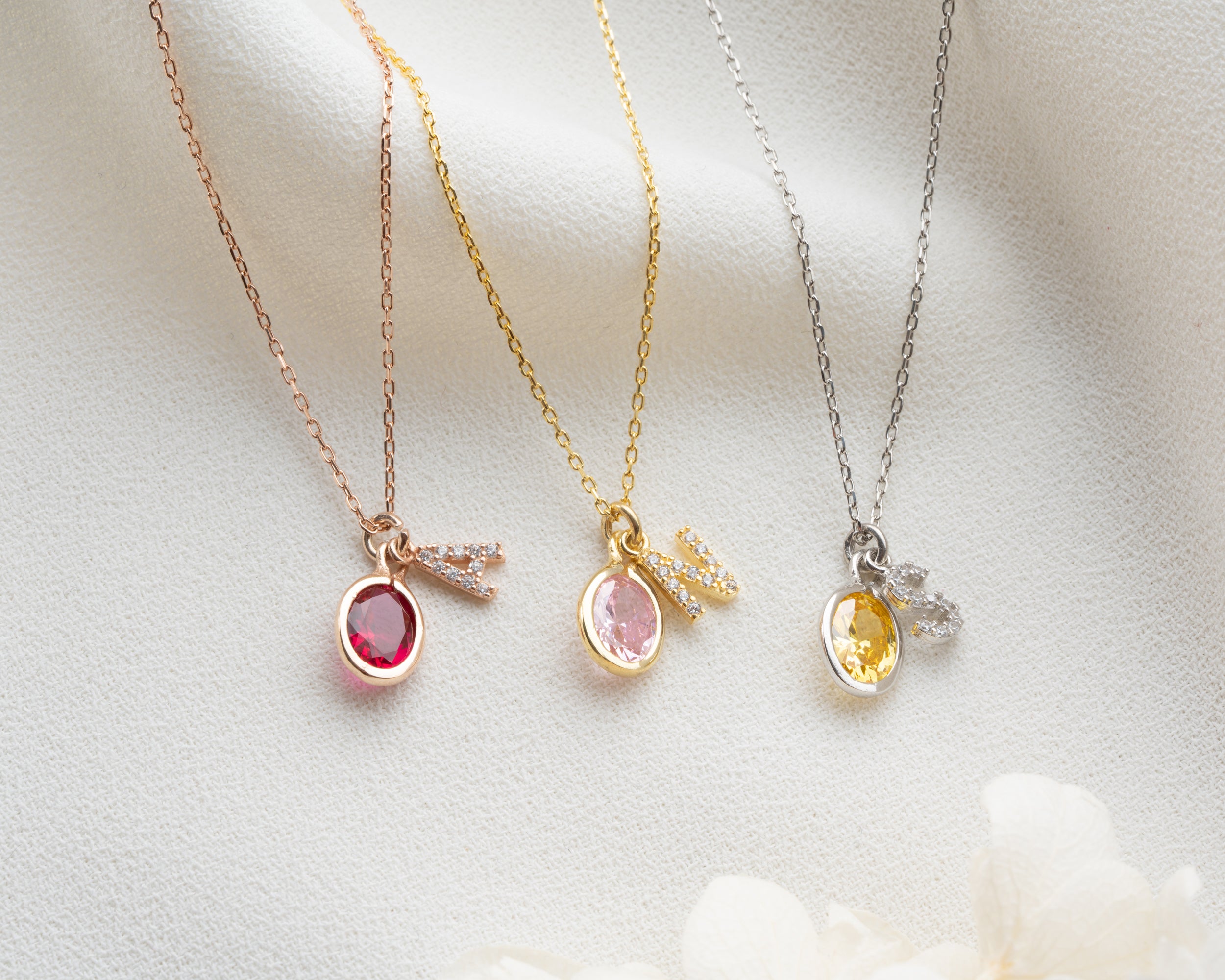 Custom Letter Birthstone Charm Necklace